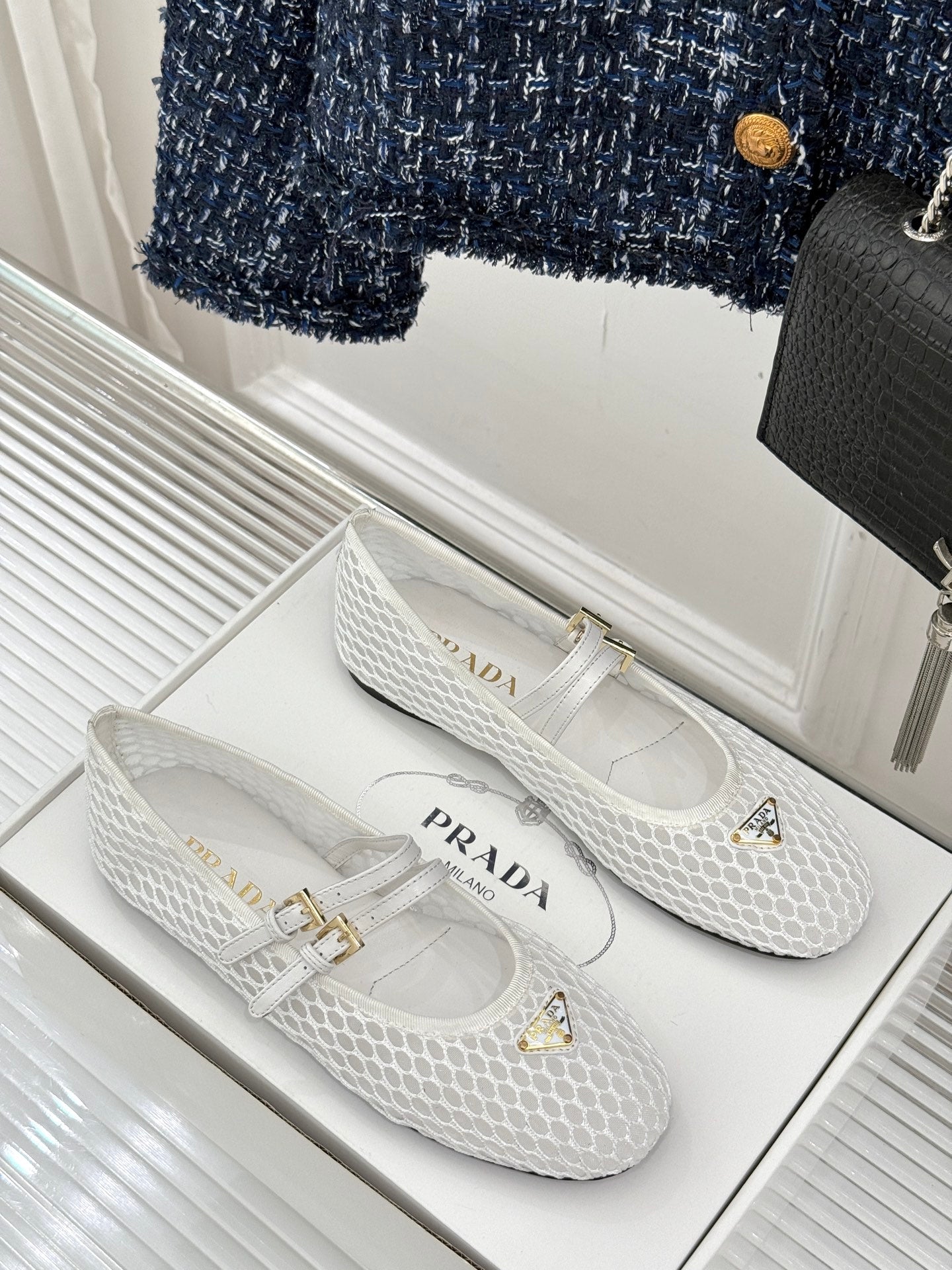 Prada Classic Mesh Mary Jane Flats