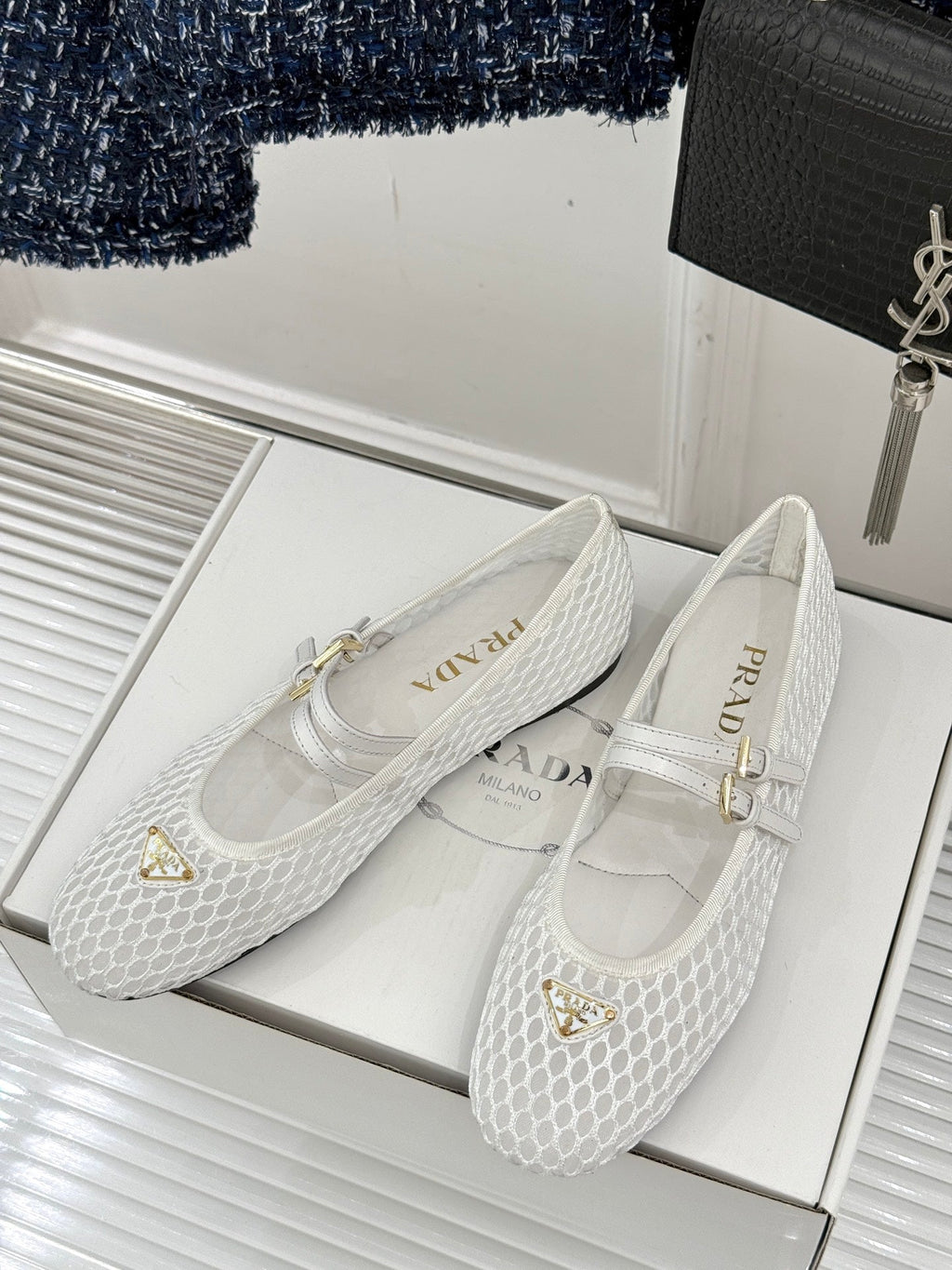 Prada Classic Mesh Mary Jane Flats