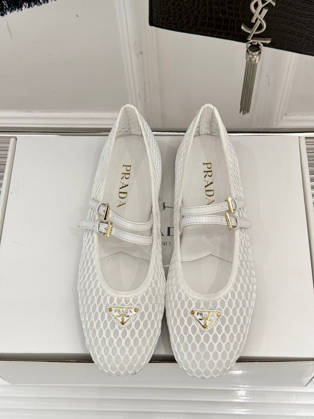 Prada Classic Mesh Mary Jane Flats