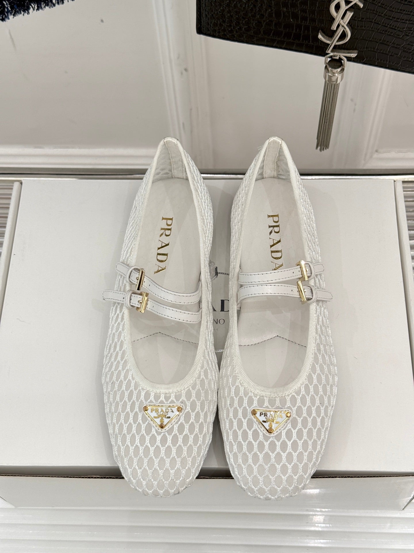 Prada Classic Mesh Mary Jane Flats