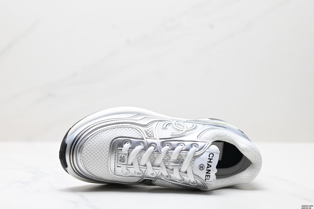 Chanel Leather Logo Low-Top Sneakers