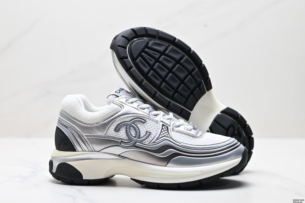 Chanel Leather Logo Low-Top Sneakers
