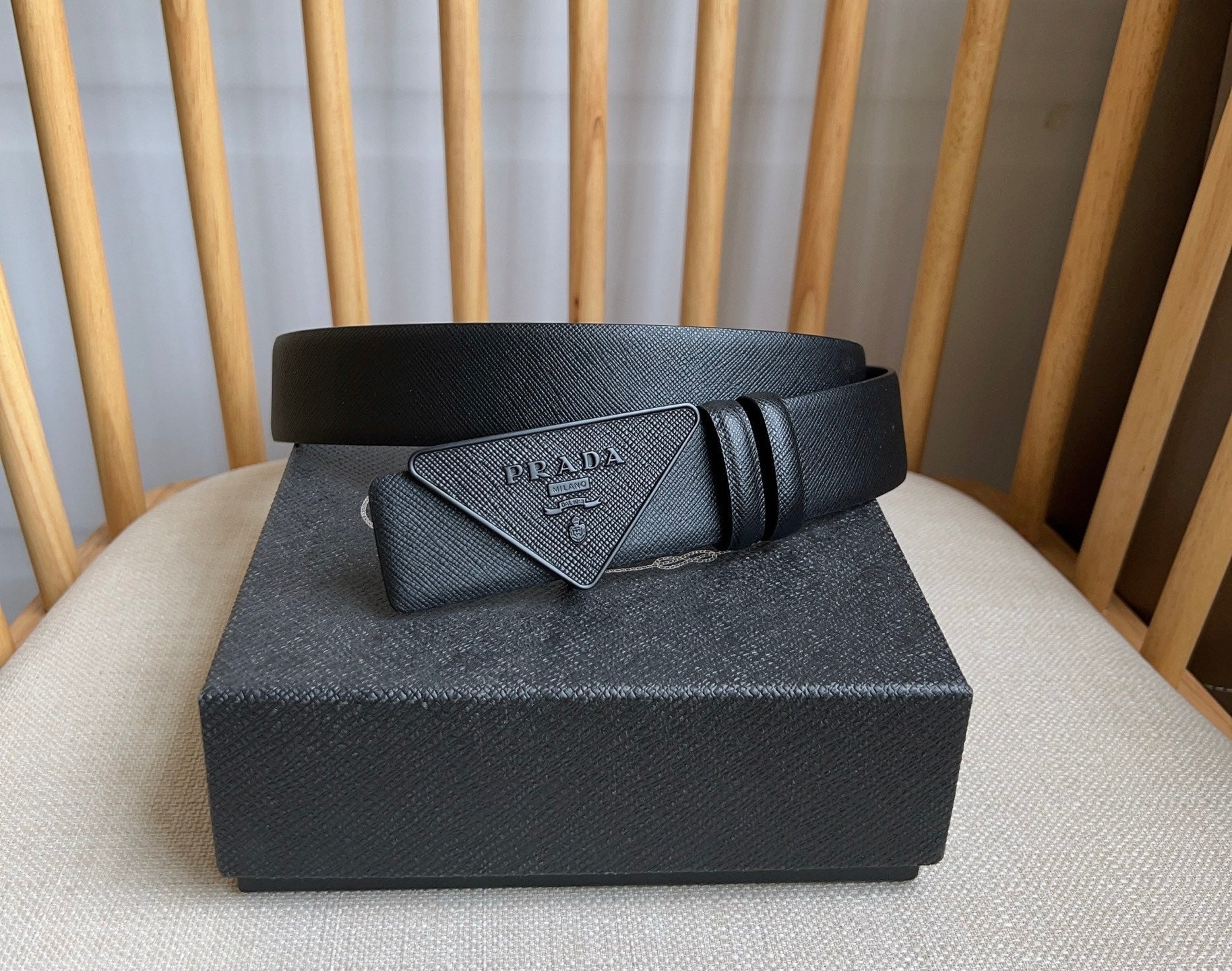Prada Triangle Logo Buckle Belt