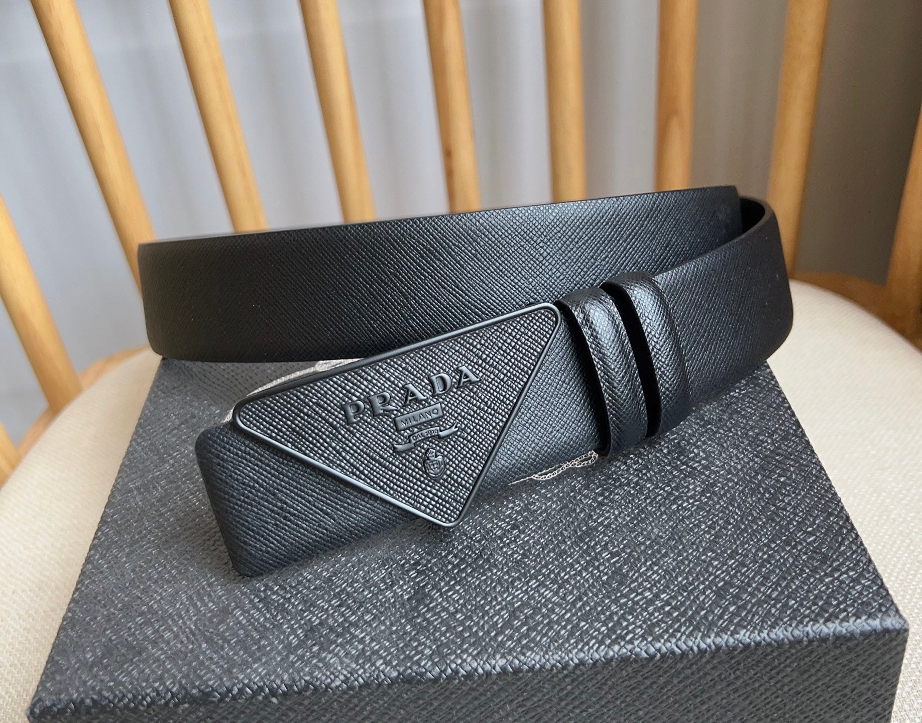Prada Triangle Logo Buckle Belt