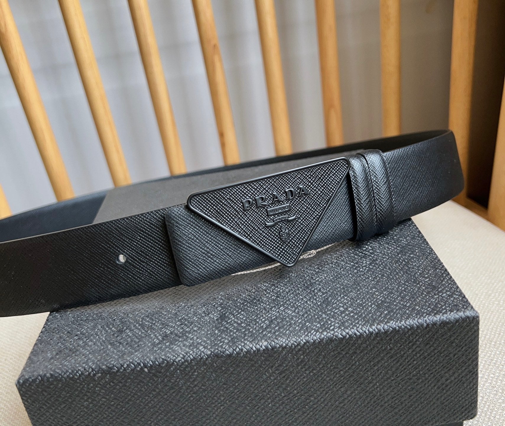 Prada Triangle Logo Buckle Belt