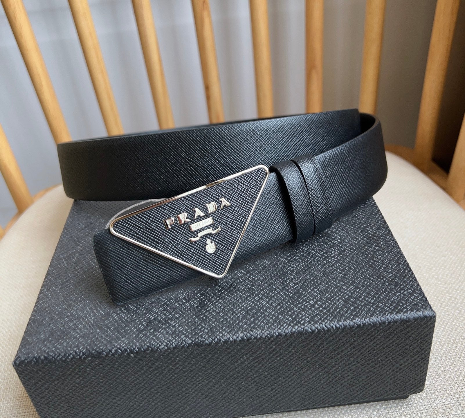 Prada Triangle Logo Buckle Belt