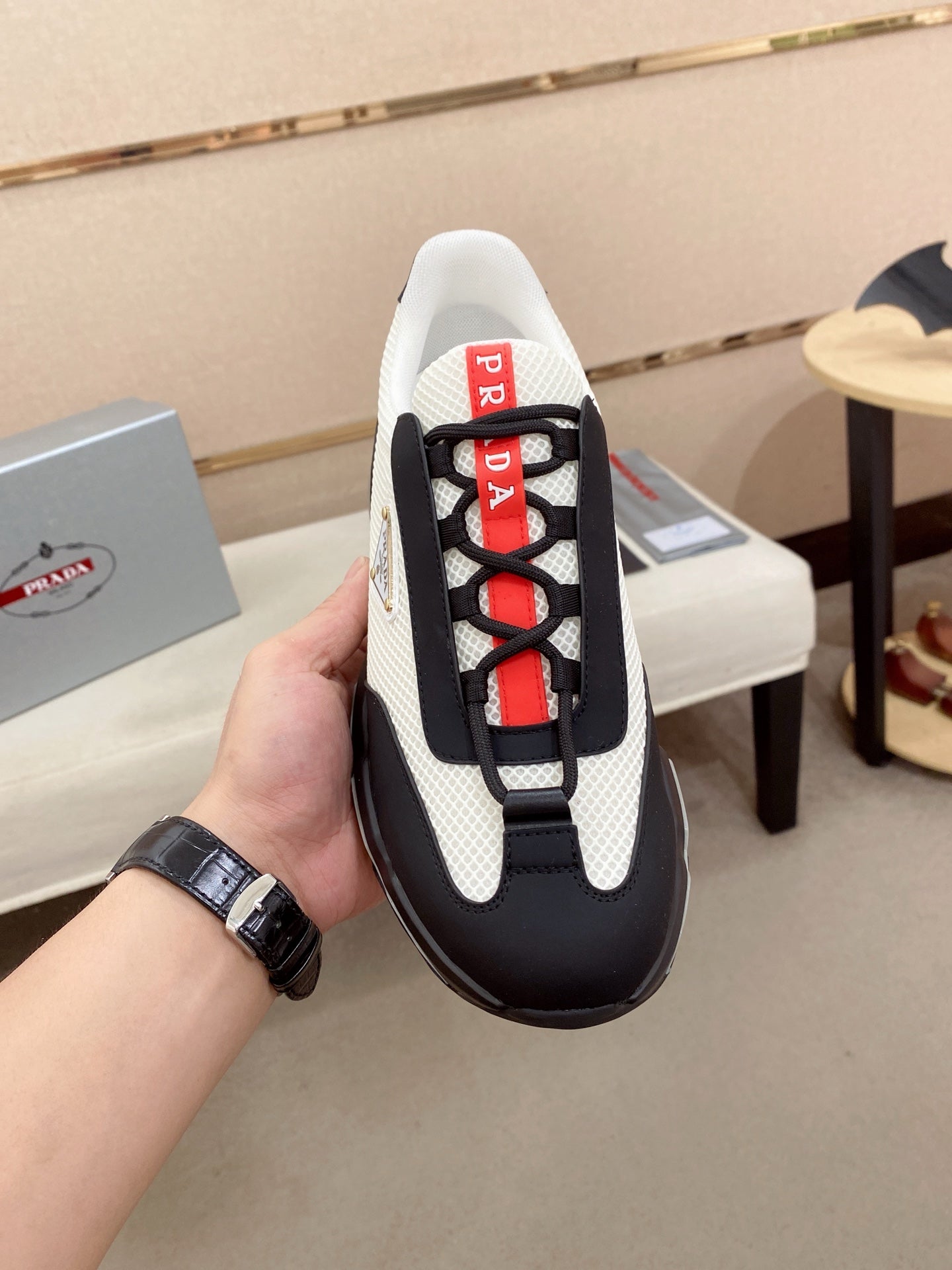 Prada Men's Leather Mesh Sneakers – New Collection