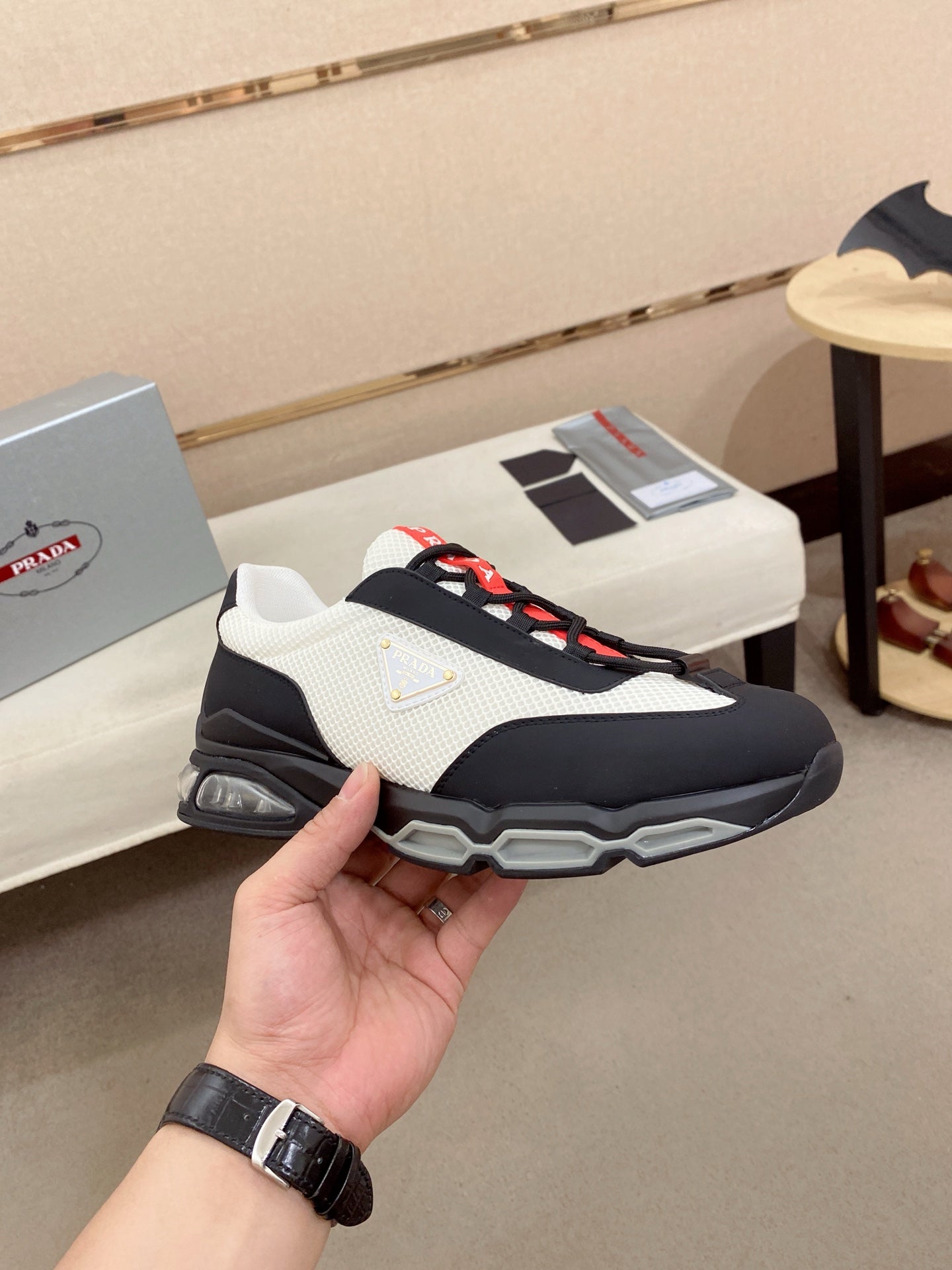 Prada Men's Leather Mesh Sneakers – New Collection