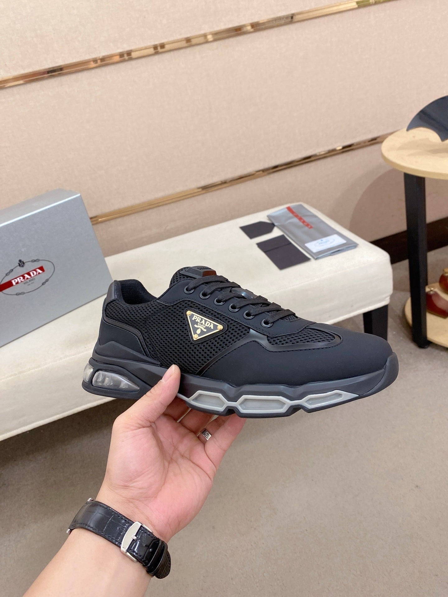 Prada Men's Leather Mesh Sneakers – New Collection