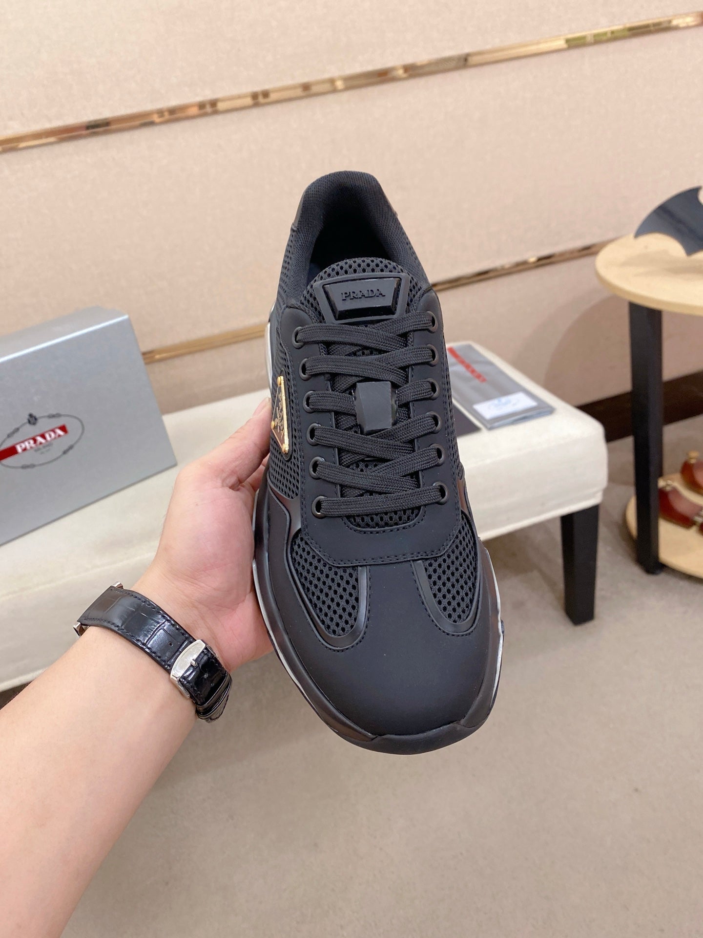 Prada Men's Leather Mesh Sneakers – New Collection