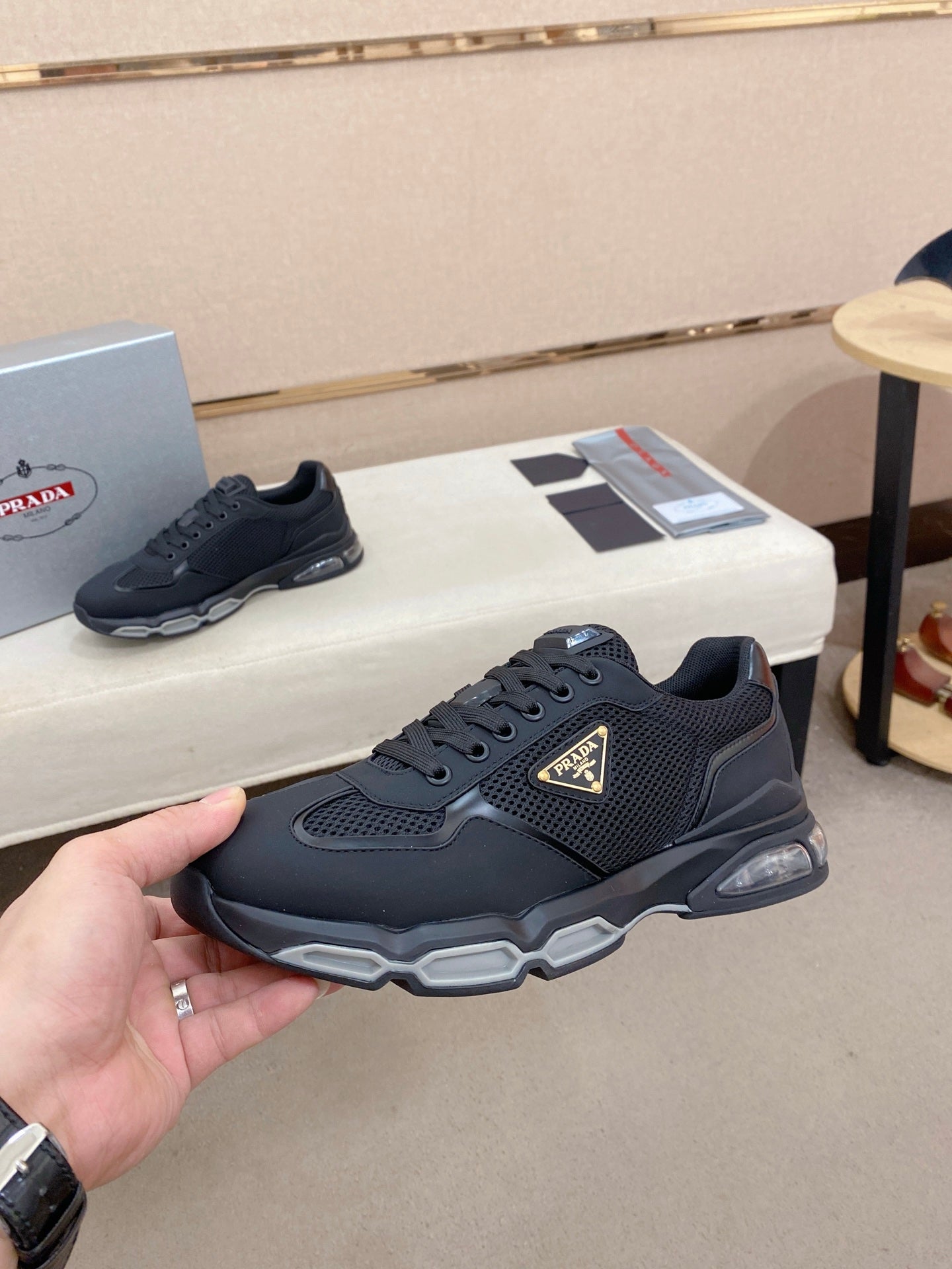 Prada Men's Leather Mesh Sneakers – New Collection