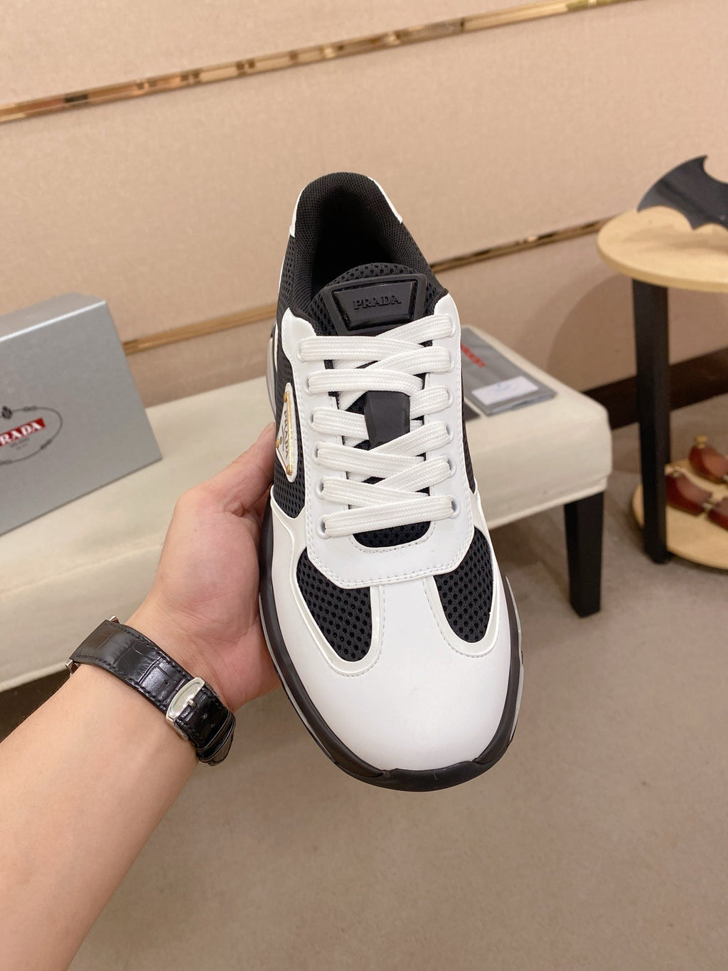 Prada Men's Leather Mesh Sneakers – New Collection