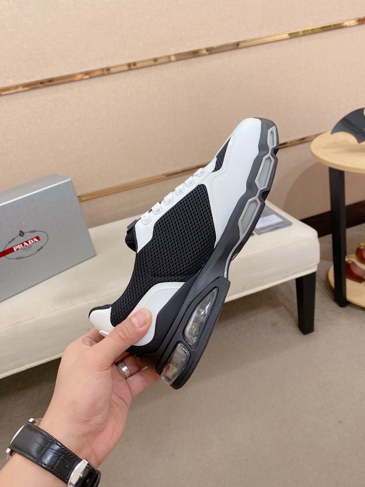 Prada Men's Leather Mesh Sneakers – New Collection