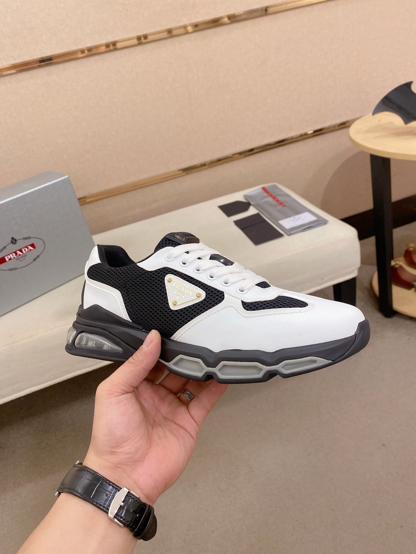 Prada Men's Leather Mesh Sneakers – New Collection