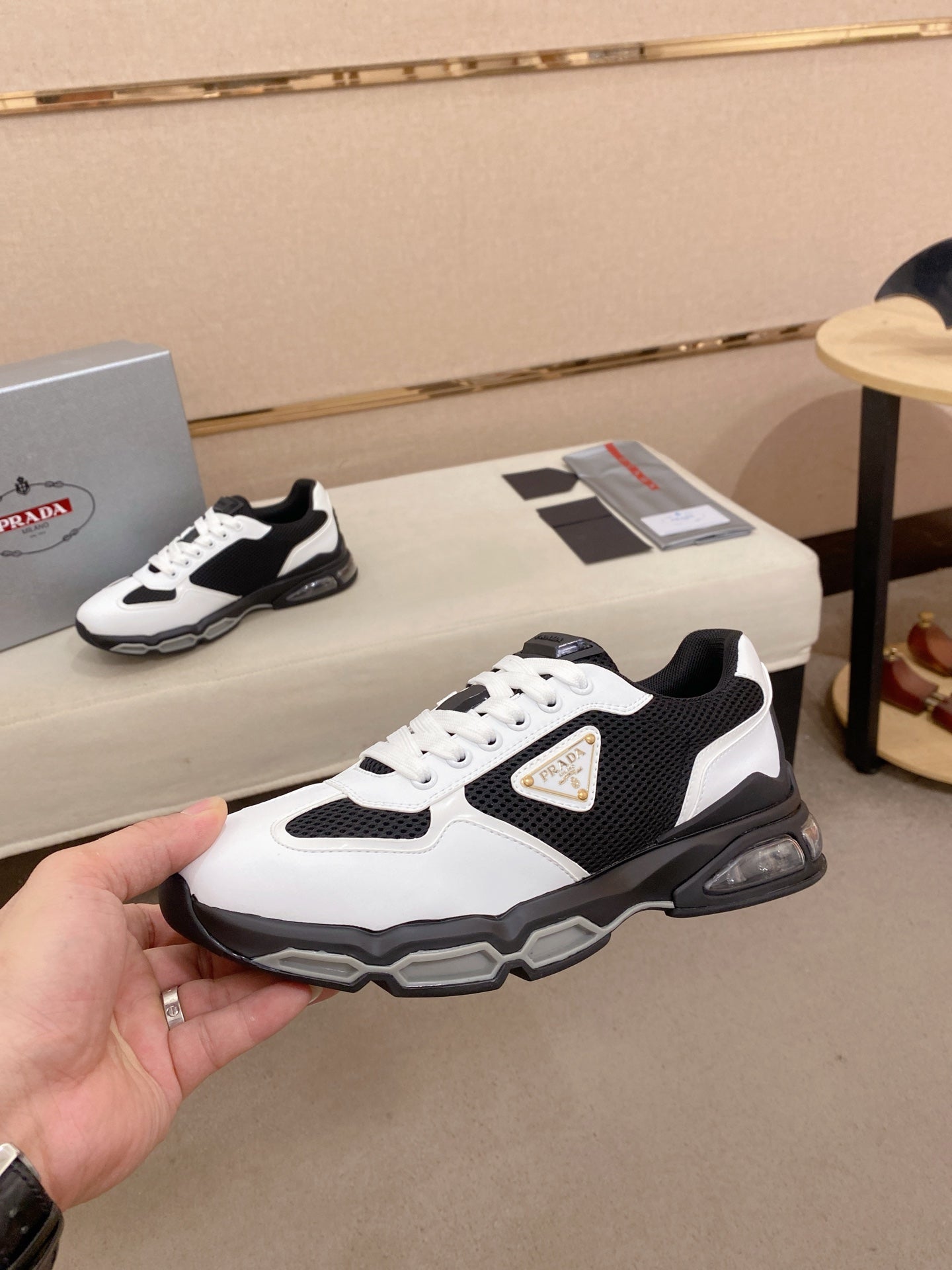Prada Men's Leather Mesh Sneakers – New Collection