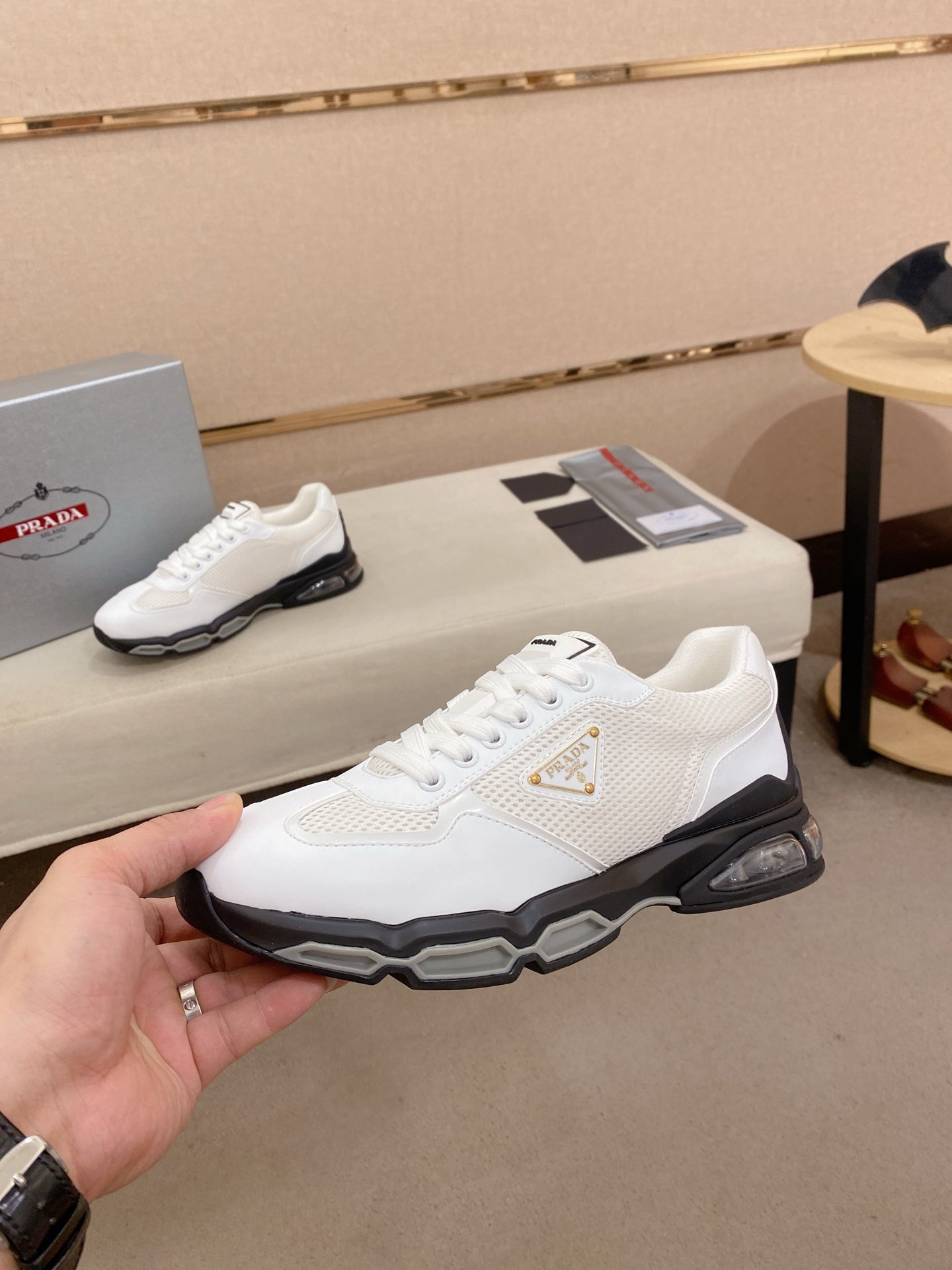 Prada Men's Leather Mesh Sneakers – New Collection