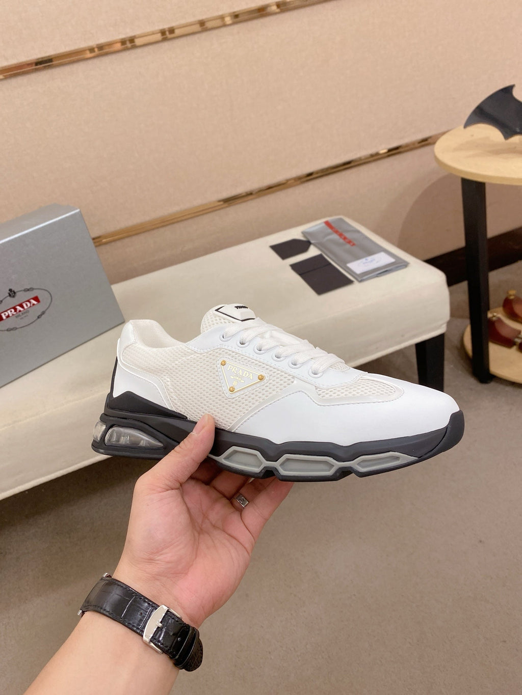Prada Men's Leather Mesh Sneakers – New Collection