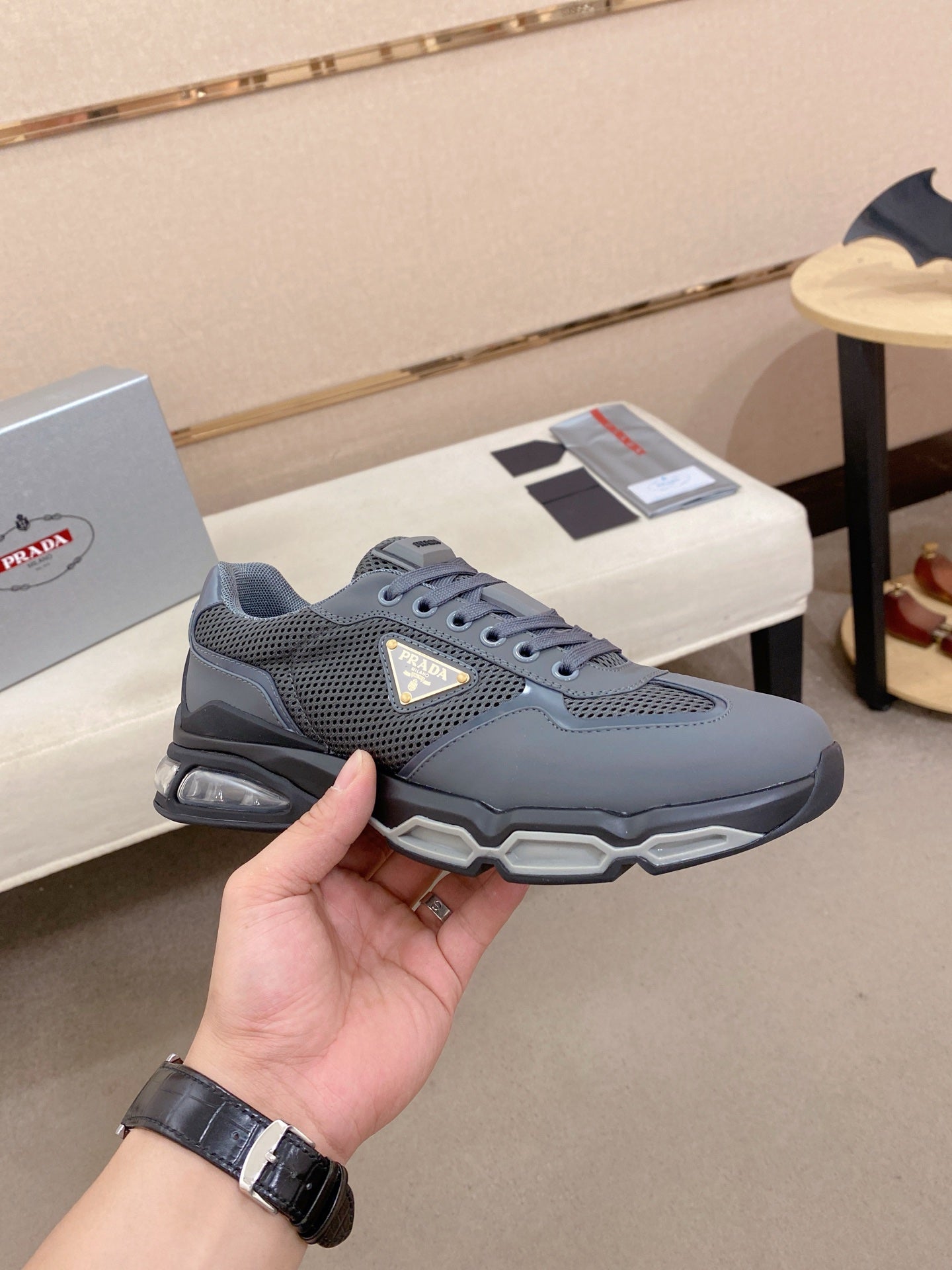 Prada Men's Leather Mesh Sneakers – New Collection