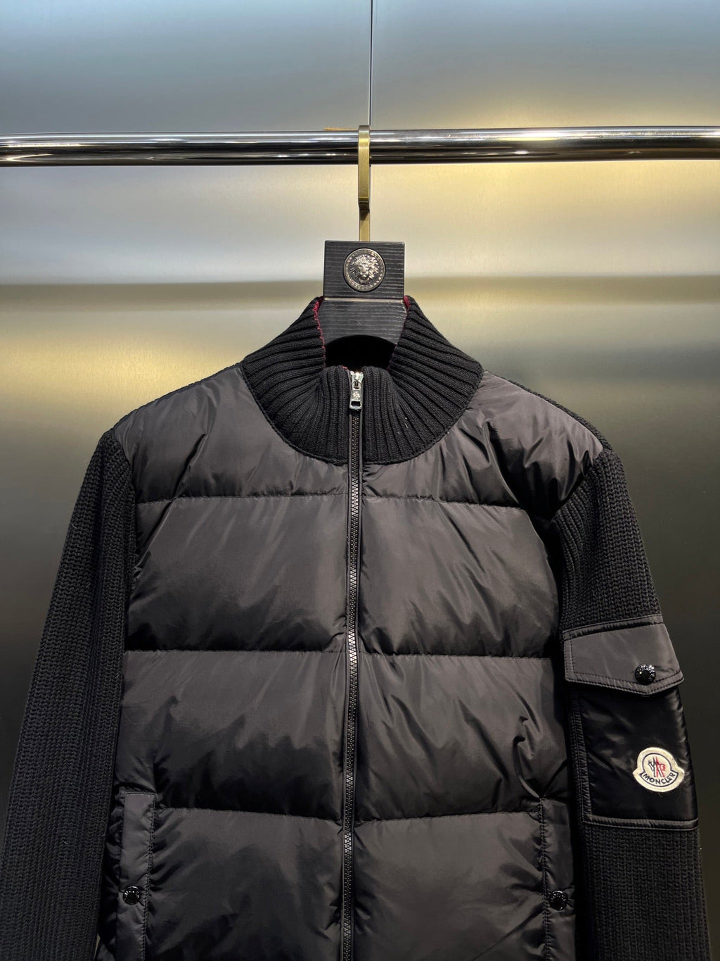 Moncler Knitted Patchwork Stand-Collar Jacket