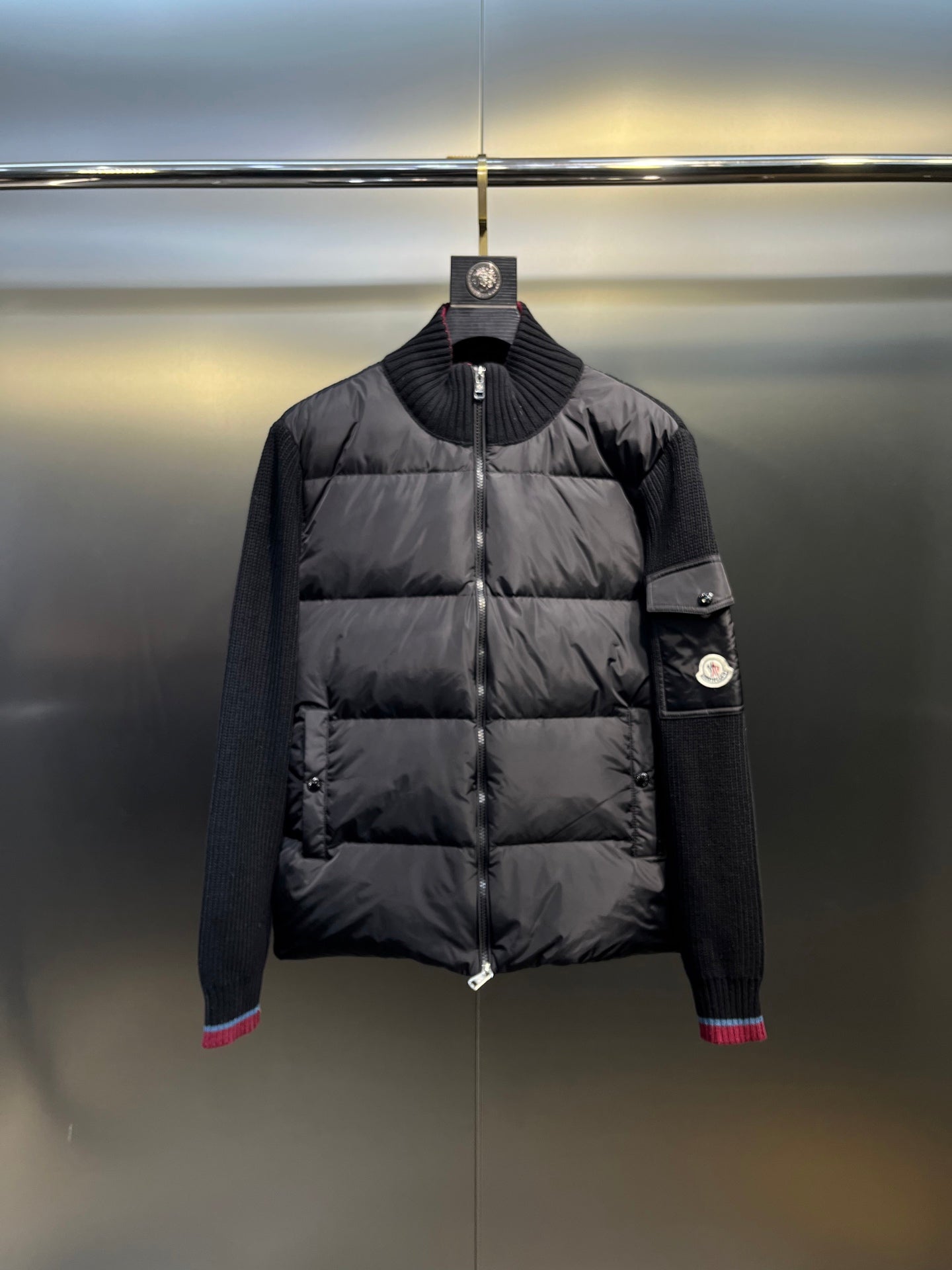 Moncler Knitted Patchwork Stand-Collar Jacket