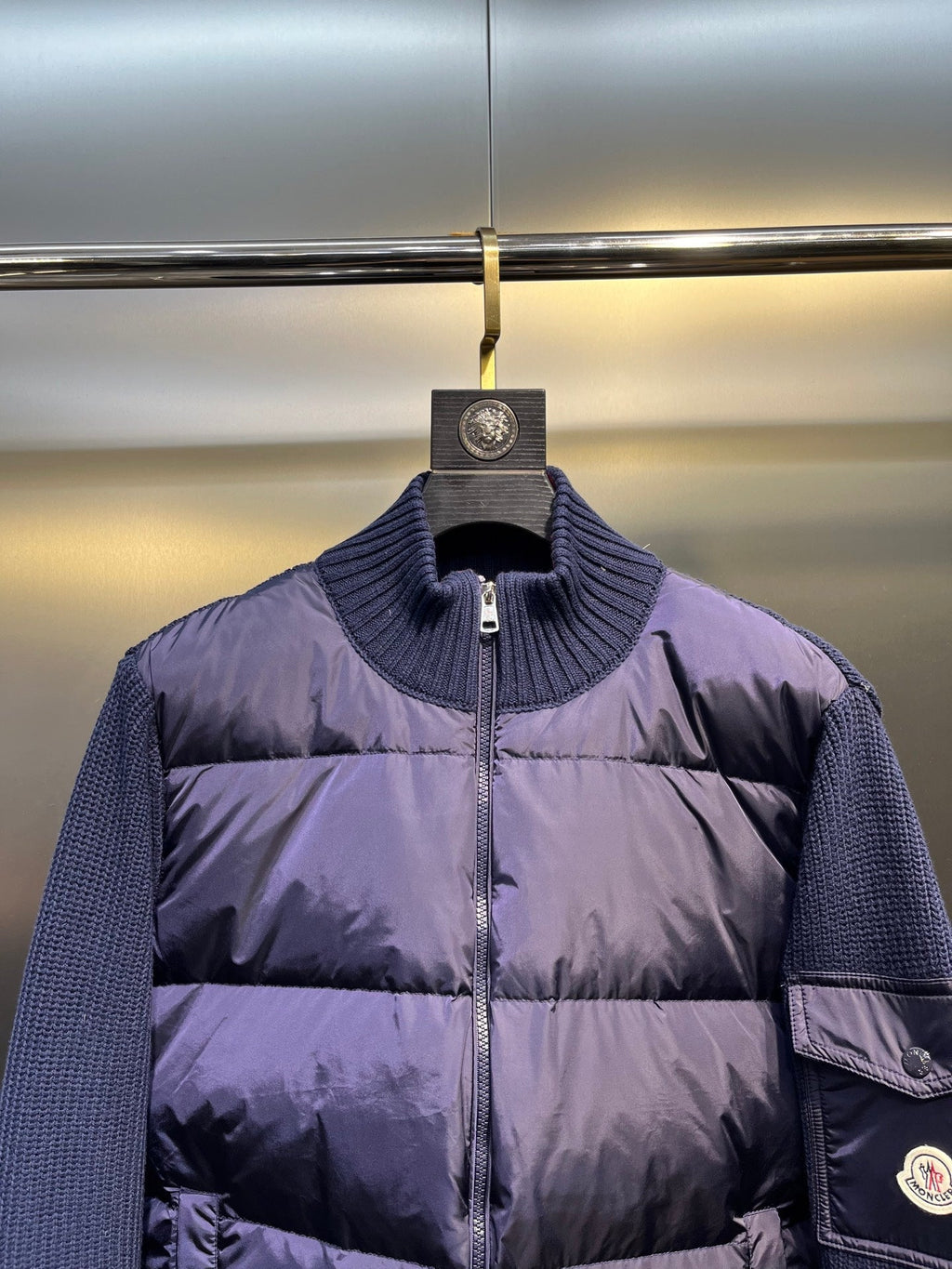 Moncler Knitted Patchwork Stand-Collar Jacket