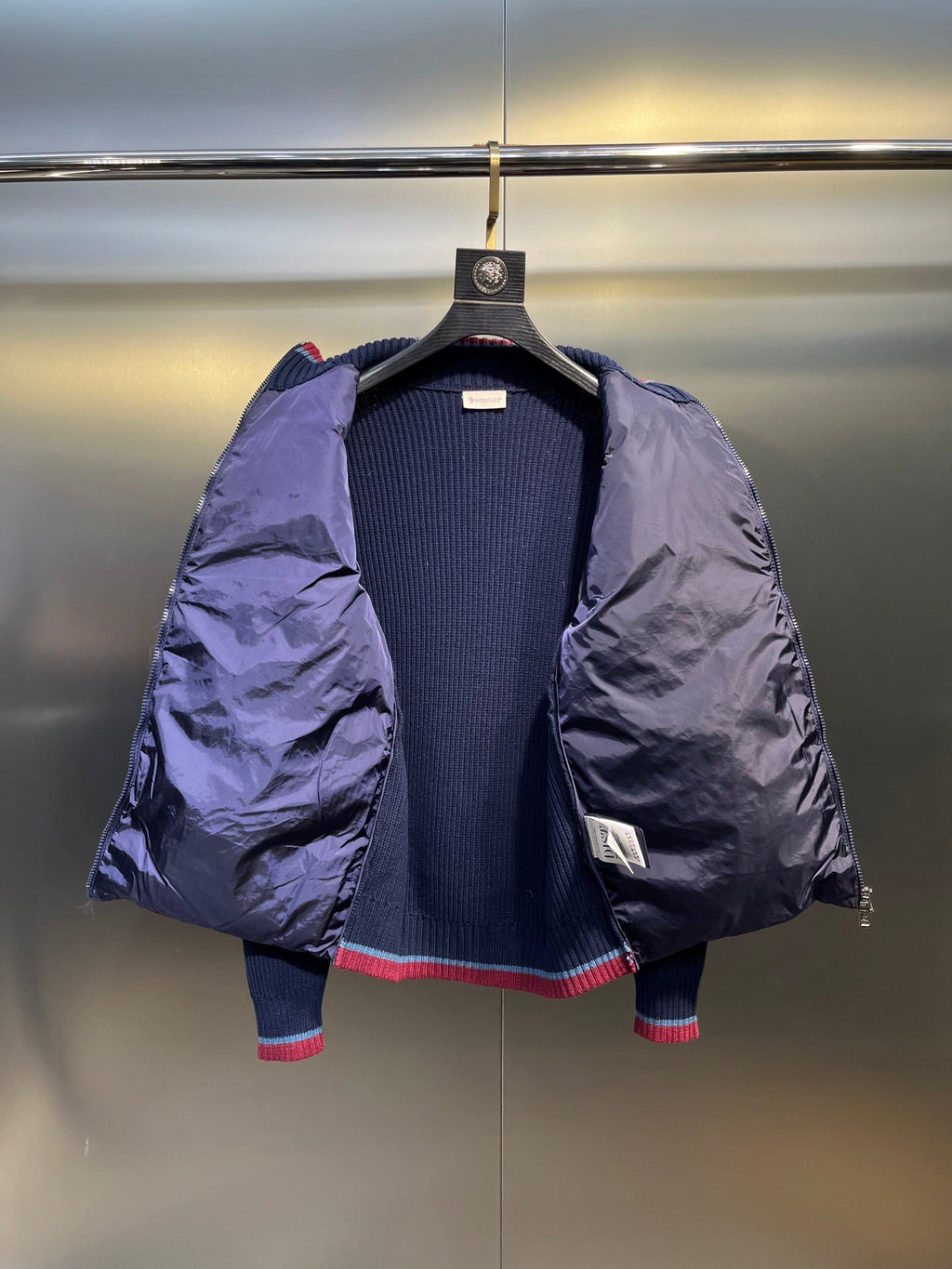 Moncler Knitted Patchwork Stand-Collar Jacket