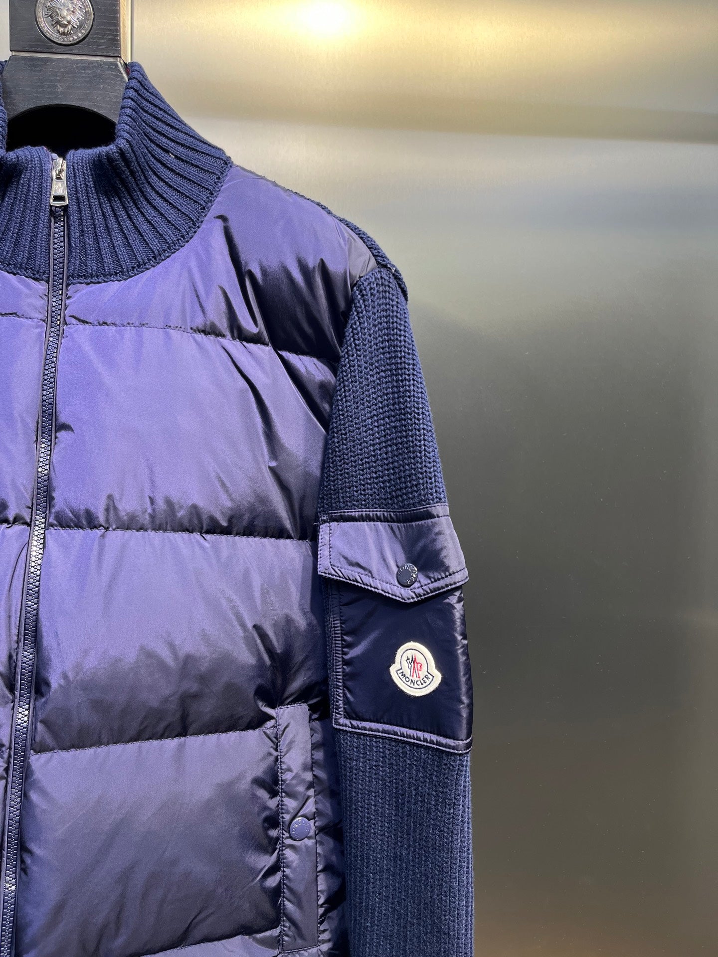 Moncler Knitted Patchwork Stand-Collar Jacket
