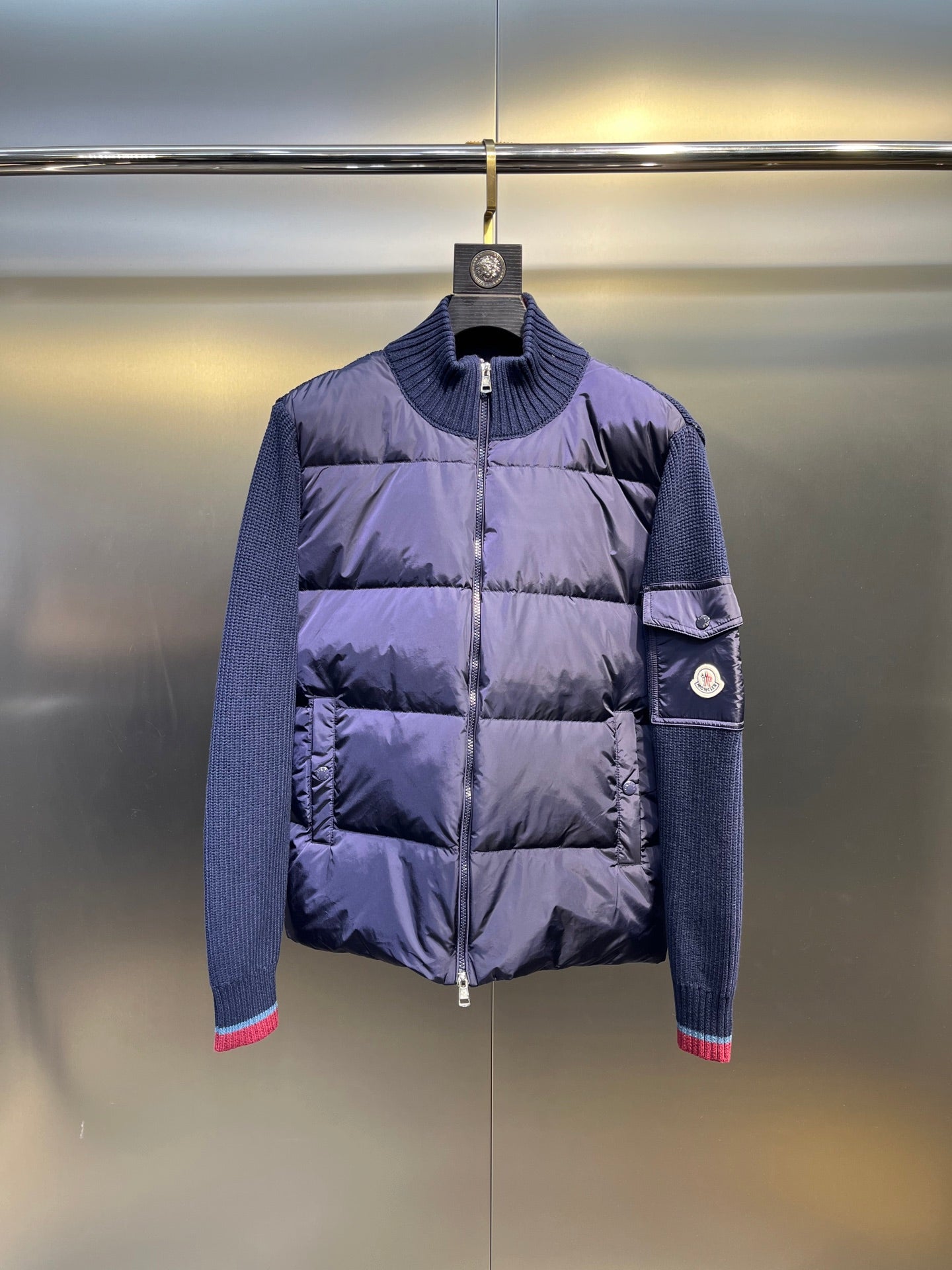 Moncler Knitted Patchwork Stand-Collar Jacket