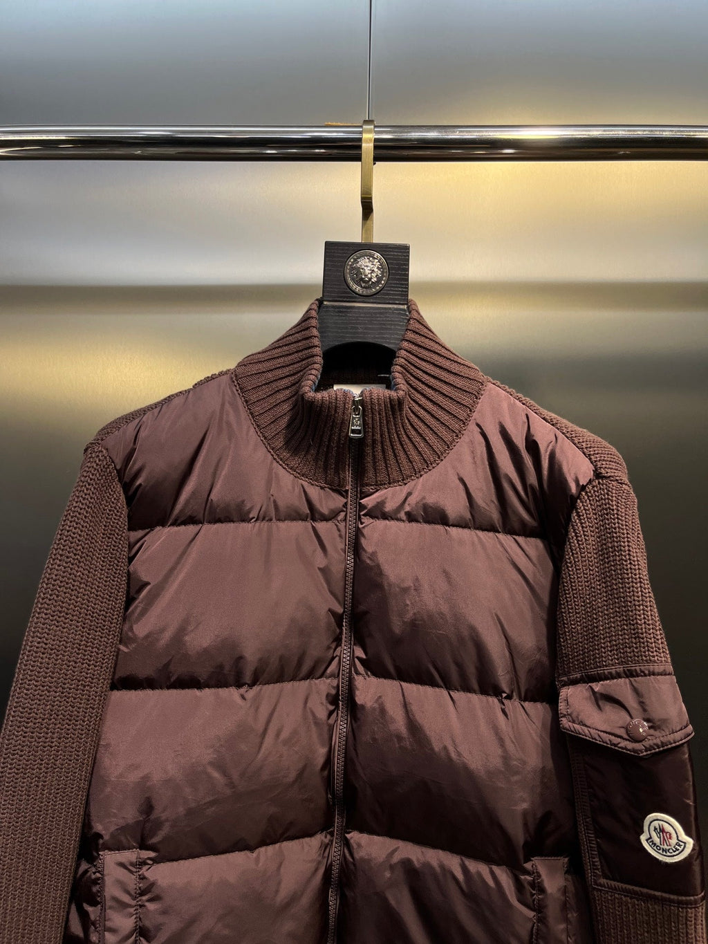 Moncler Knitted Patchwork Stand-Collar Jacket