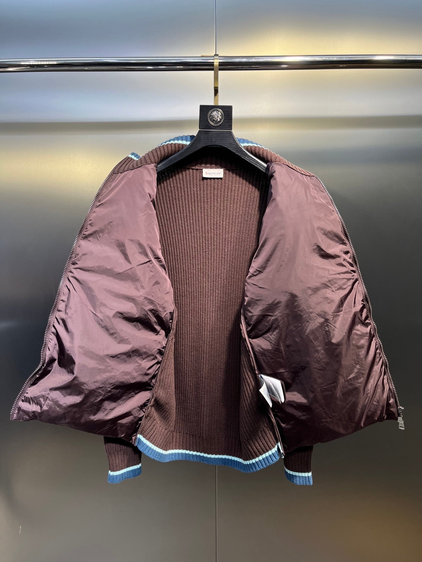 Moncler Knitted Patchwork Stand-Collar Jacket