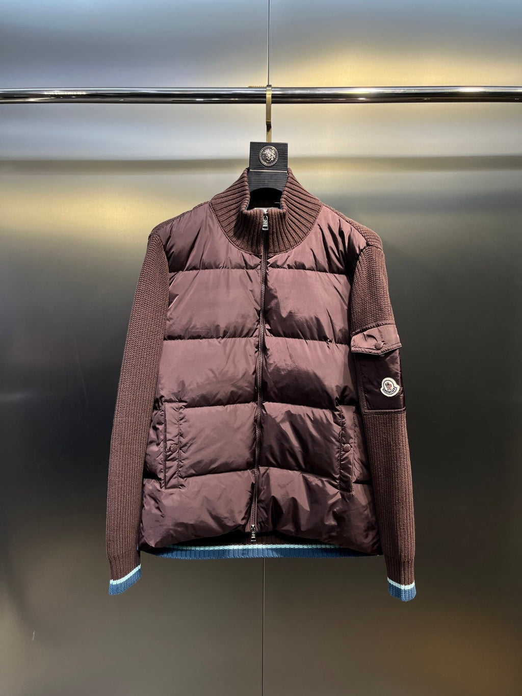 Moncler Knitted Patchwork Stand-Collar Jacket