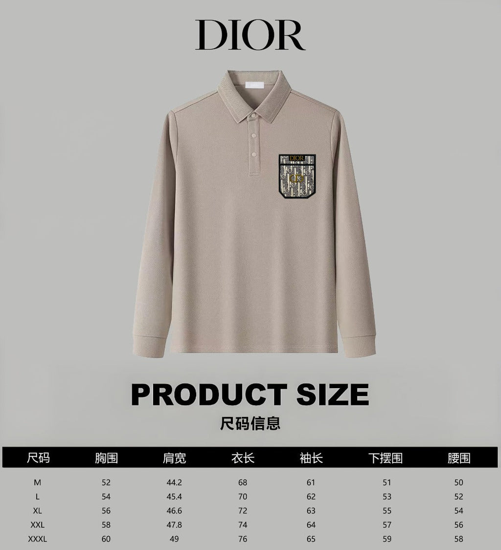 Dior Silk Long Sleeve Polo Shirt with Metal Patch