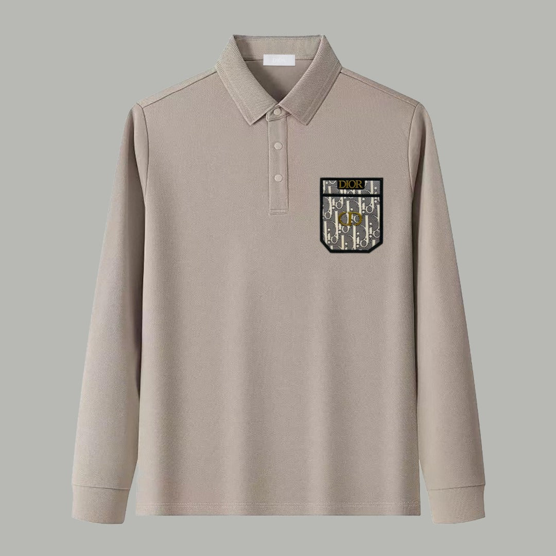 Dior Silk Long Sleeve Polo Shirt with Metal Patch