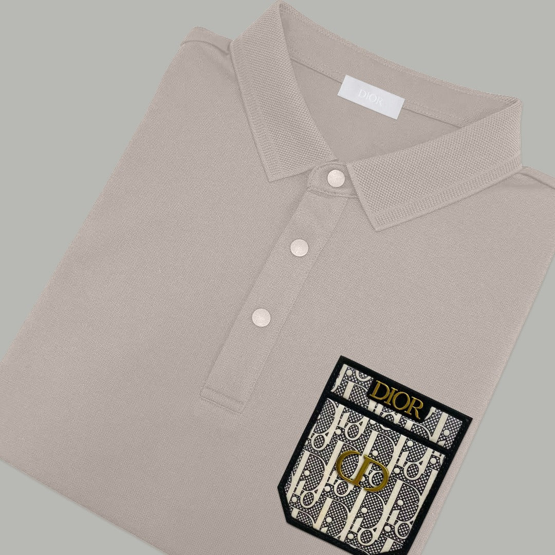 Dior Silk Long Sleeve Polo Shirt with Metal Patch