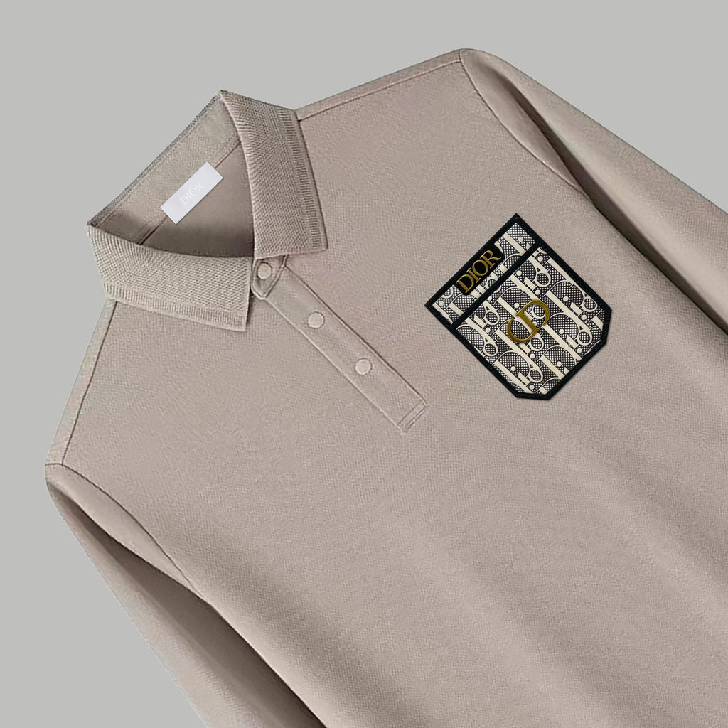 Dior Silk Long Sleeve Polo Shirt with Metal Patch