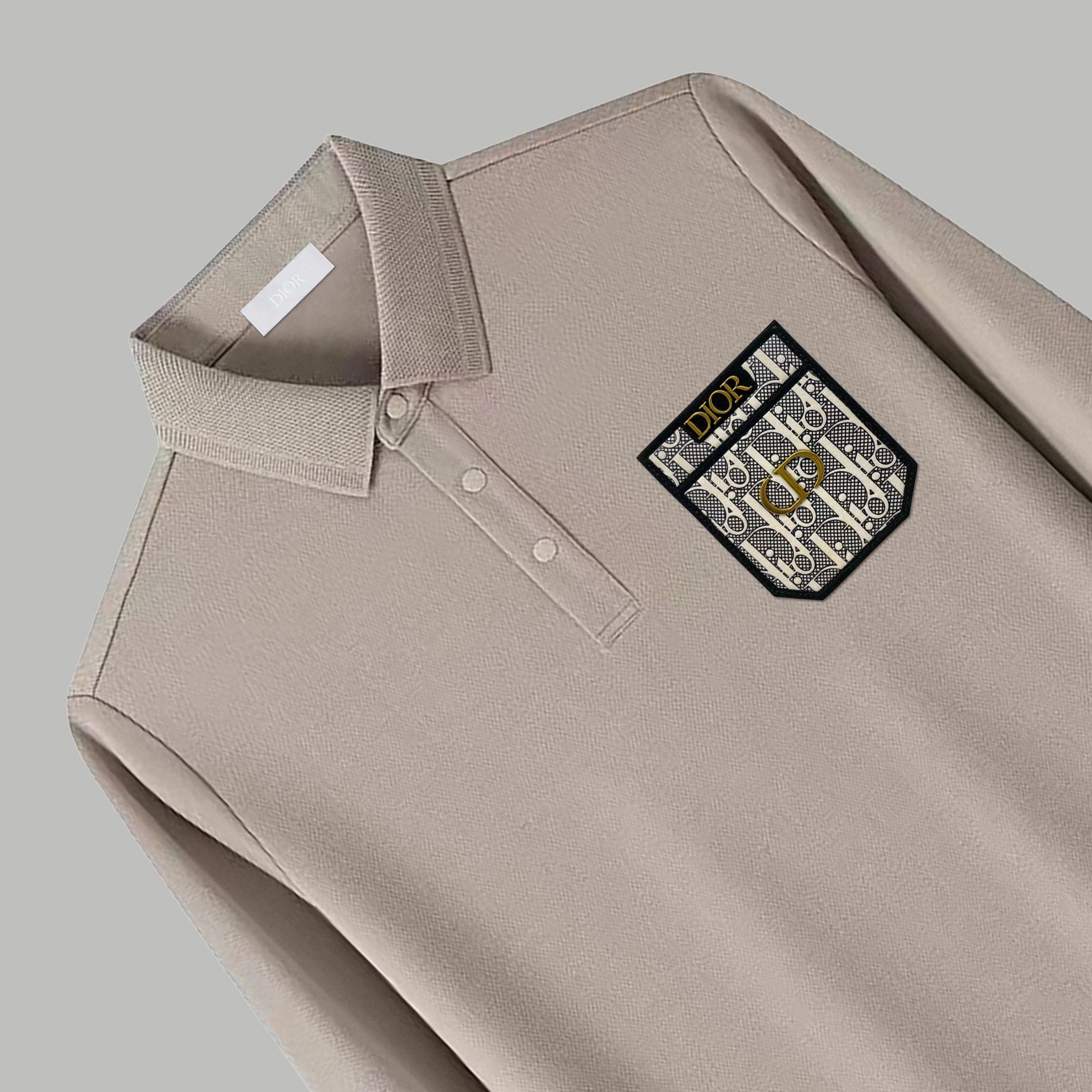 Dior Silk Long Sleeve Polo Shirt with Metal Patch