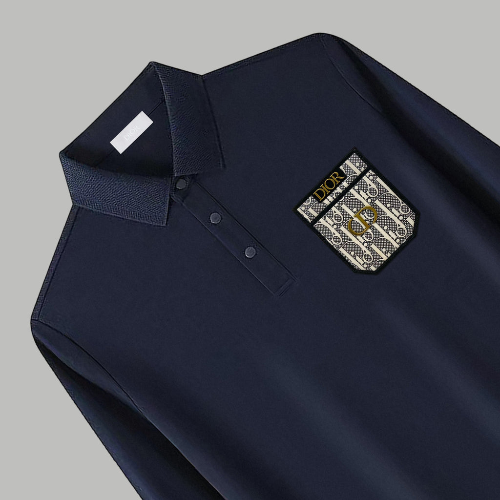 Dior Silk Long Sleeve Polo Shirt with Metal Patch