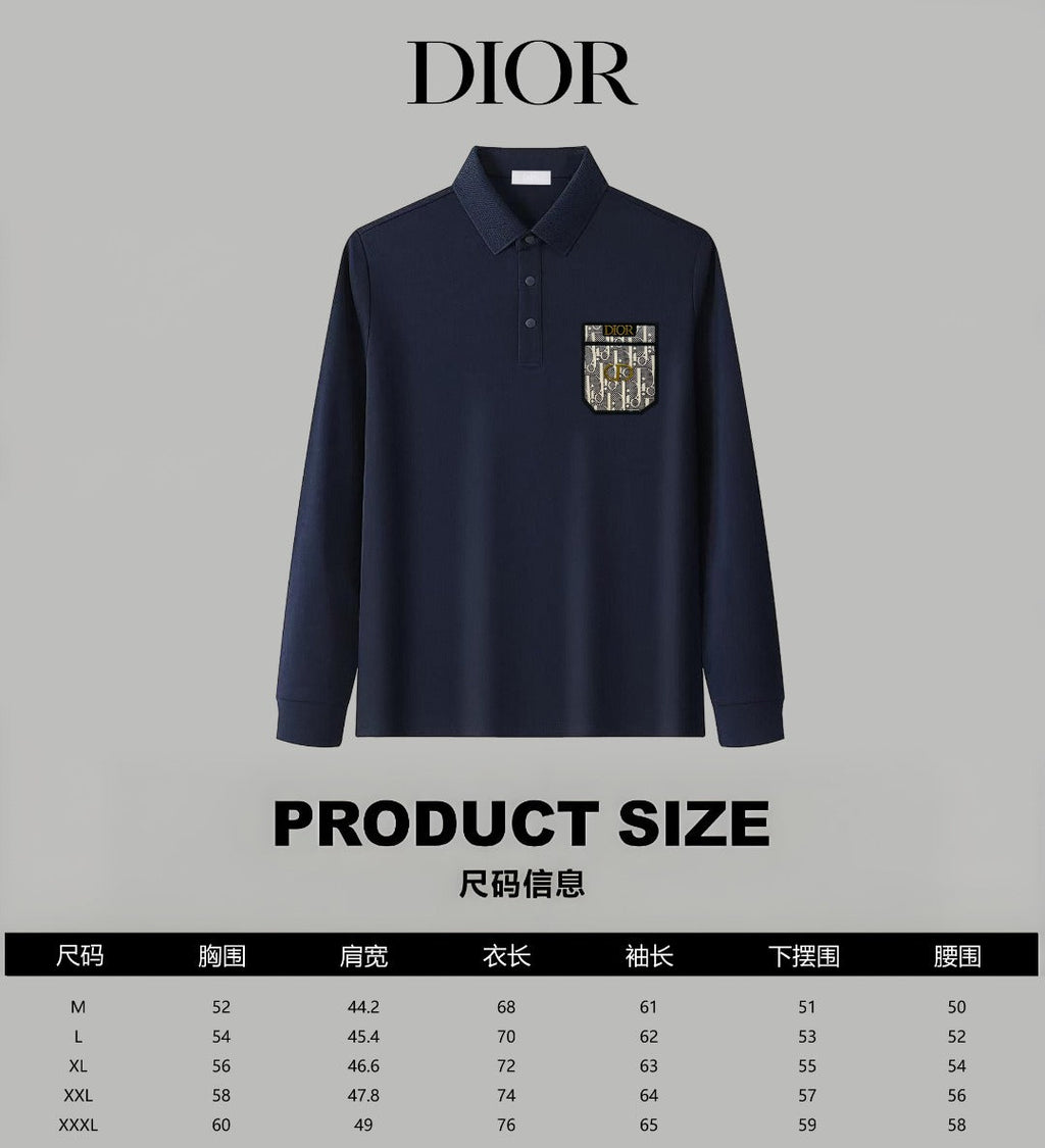 Dior Silk Long Sleeve Polo Shirt with Metal Patch