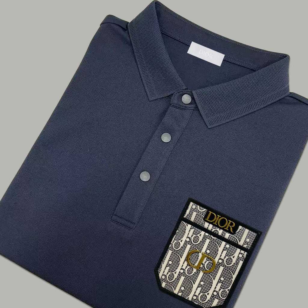 Dior Silk Long Sleeve Polo Shirt with Metal Patch