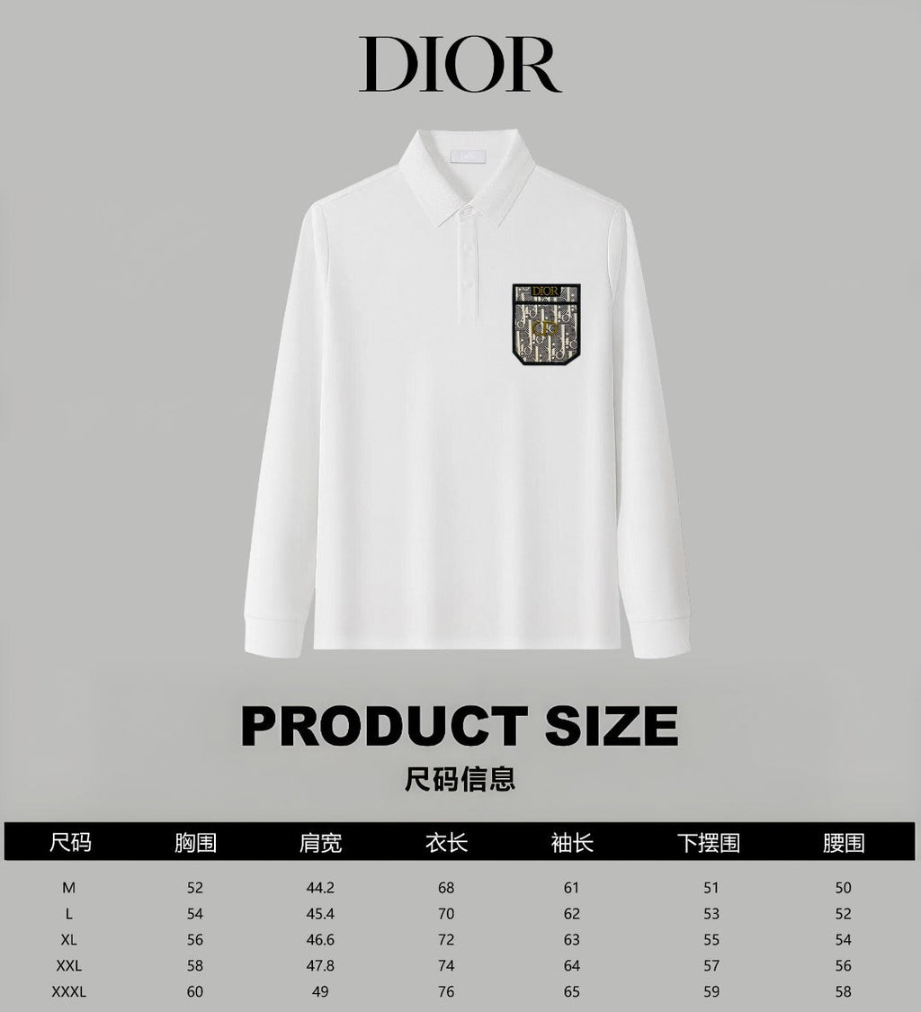 Dior Silk Long Sleeve Polo Shirt with Metal Patch