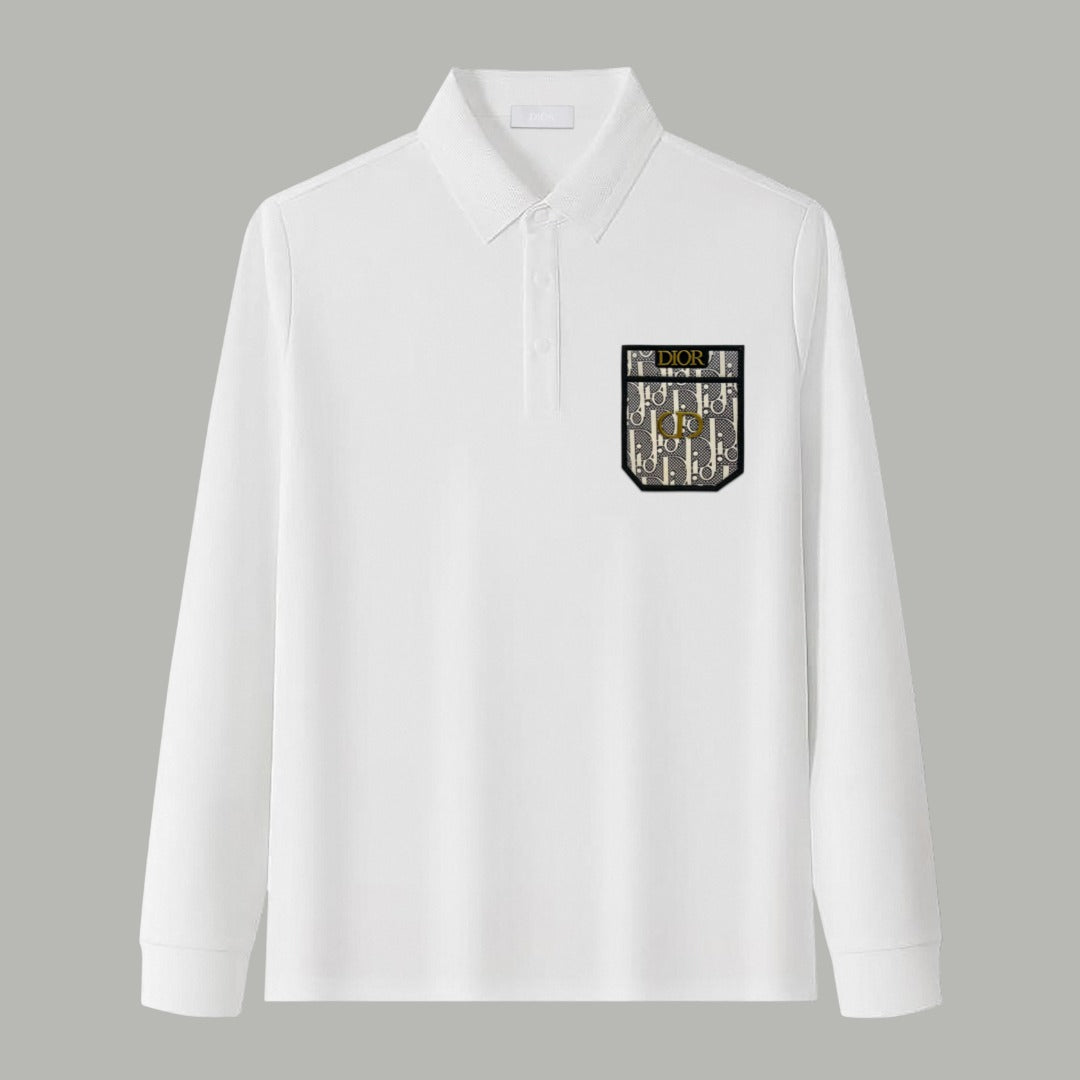 Dior Silk Long Sleeve Polo Shirt with Metal Patch
