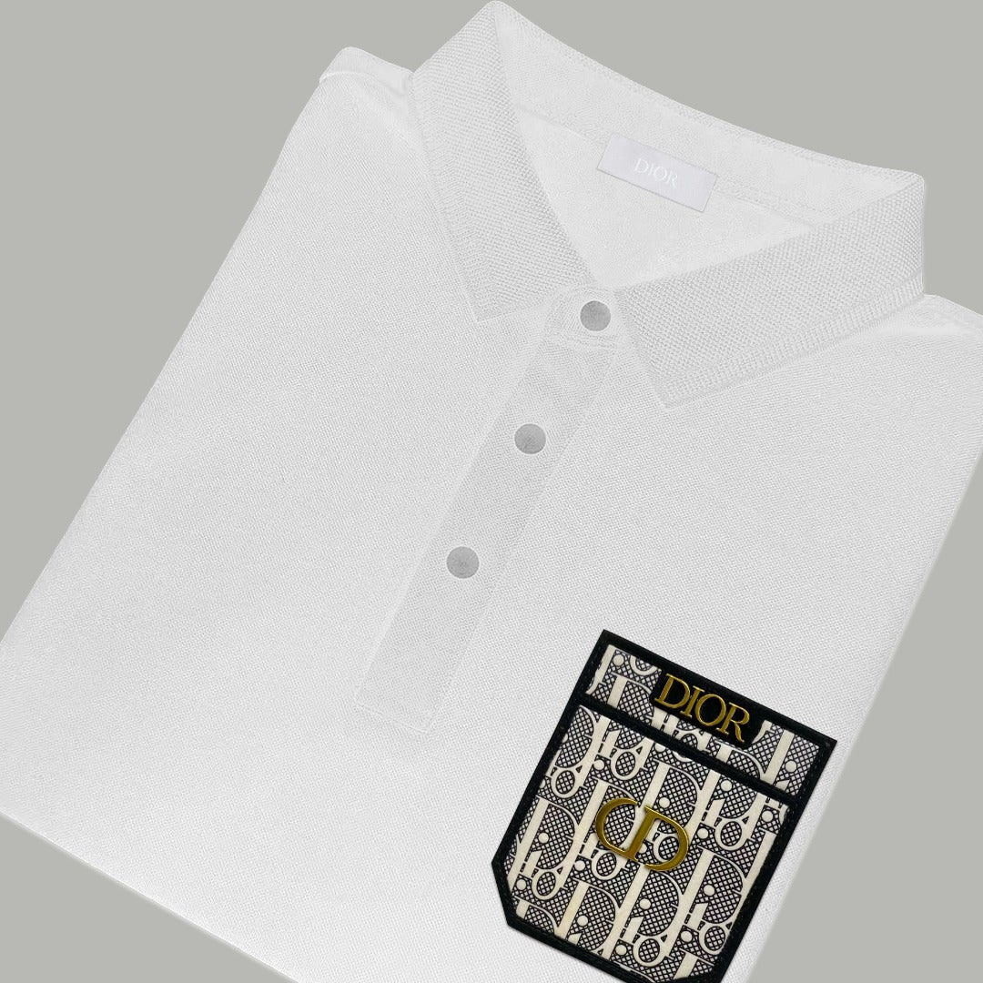 Dior Silk Long Sleeve Polo Shirt with Metal Patch