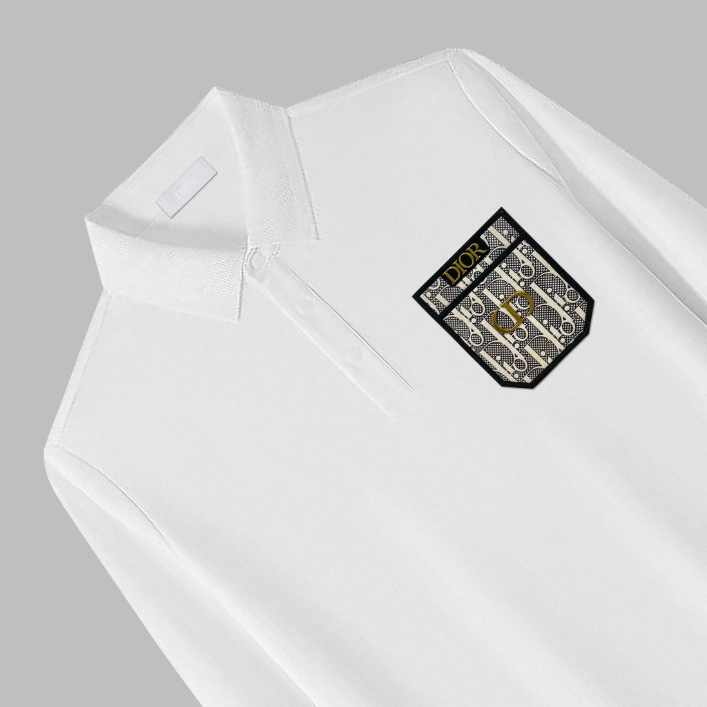 Dior Silk Long Sleeve Polo Shirt with Metal Patch