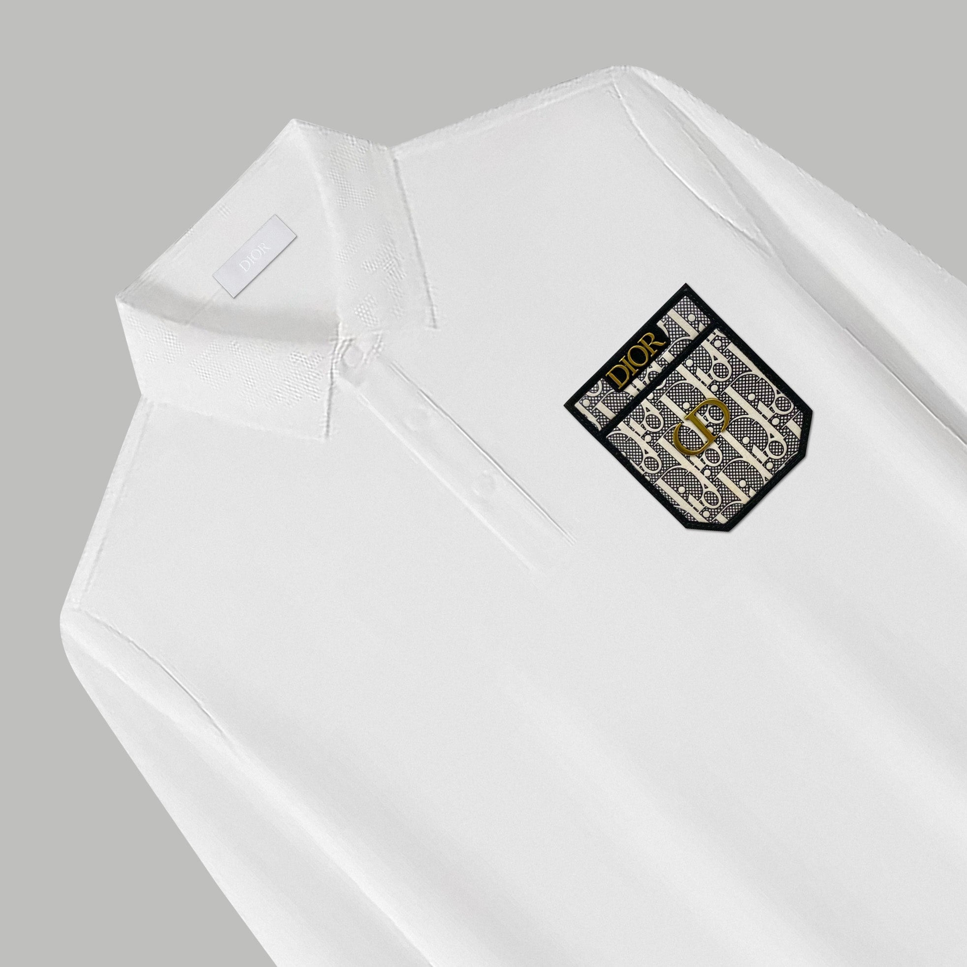 Dior Silk Long Sleeve Polo Shirt with Metal Patch