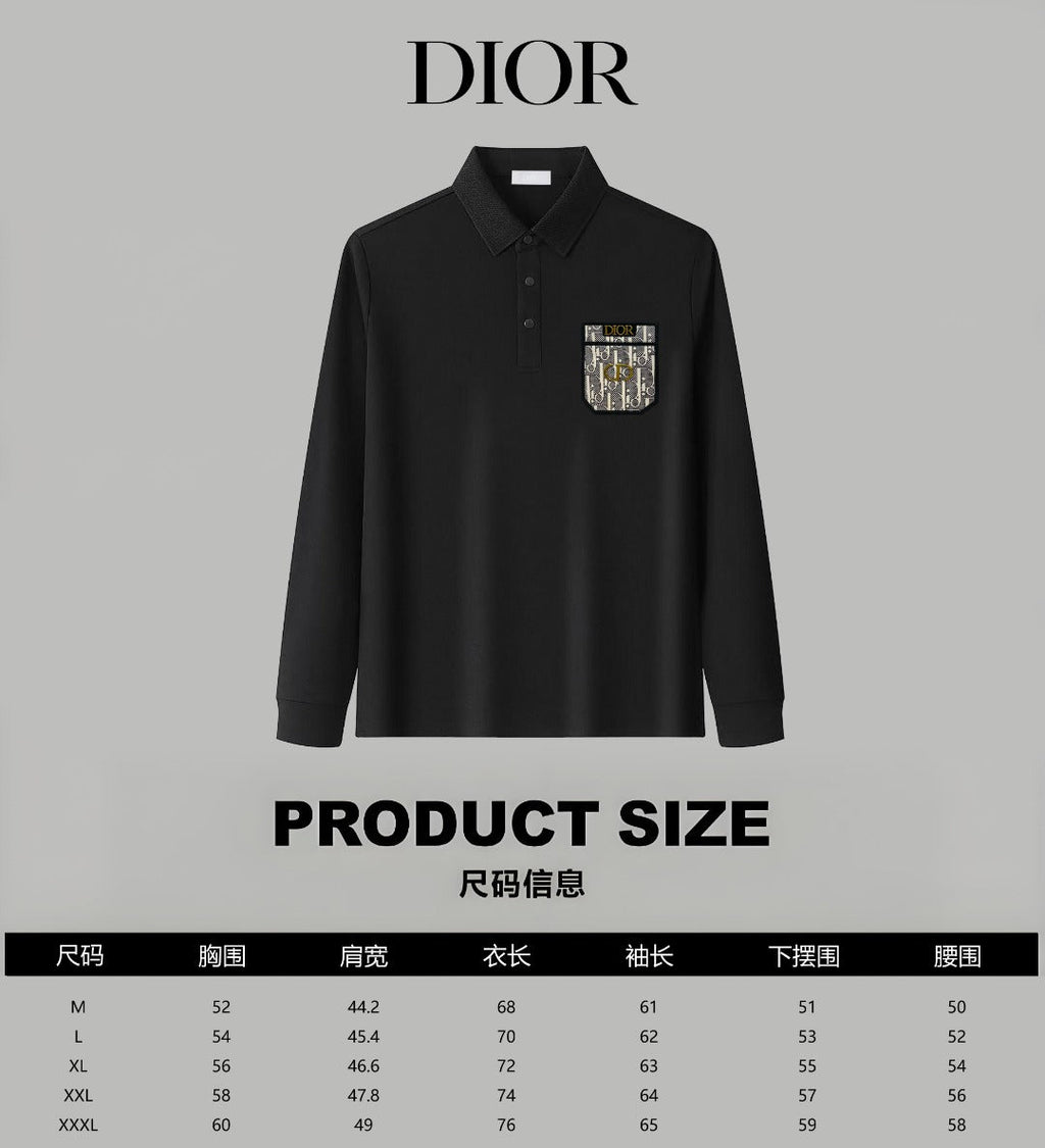 Dior Silk Long Sleeve Polo Shirt with Metal Patch