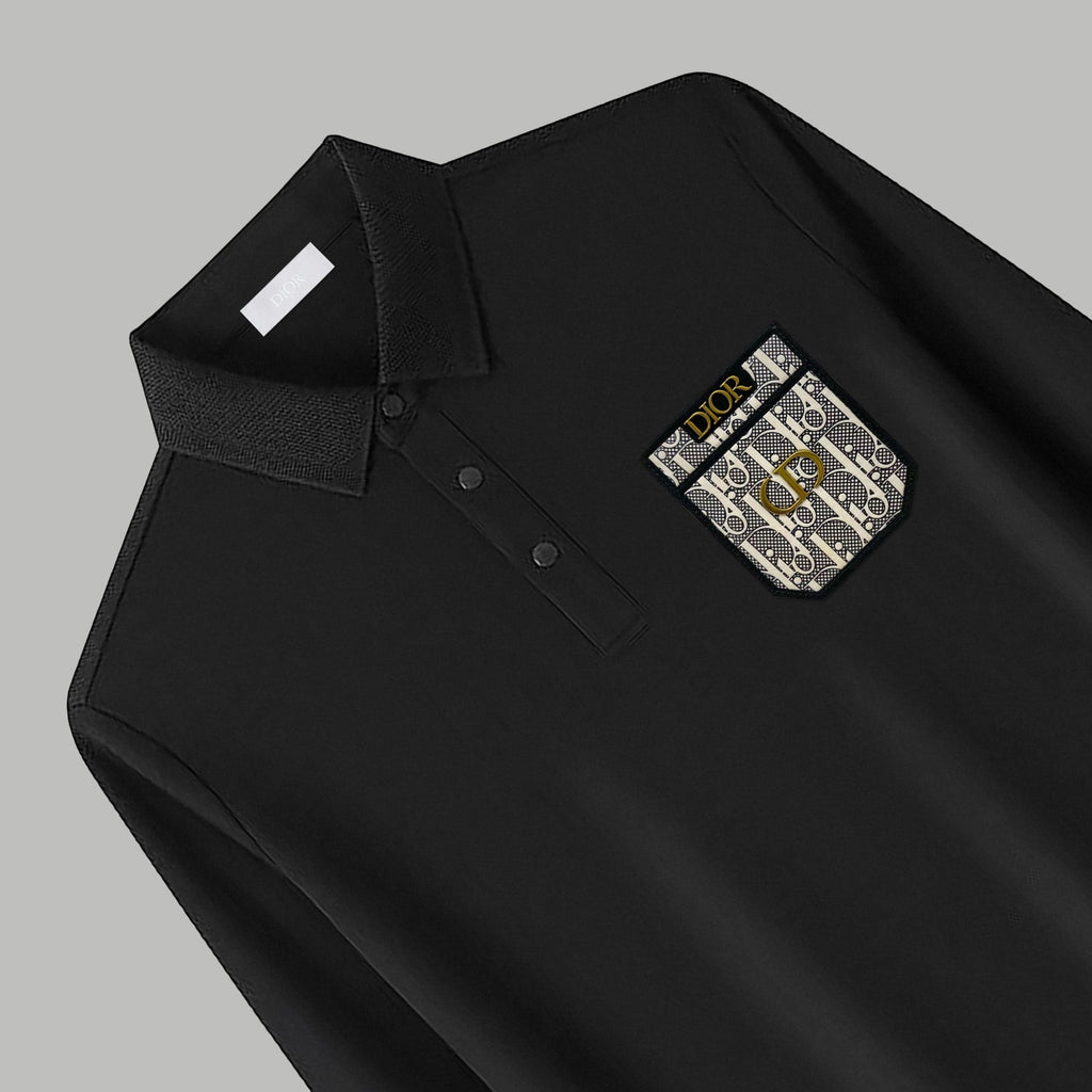 Dior Silk Long Sleeve Polo Shirt with Metal Patch