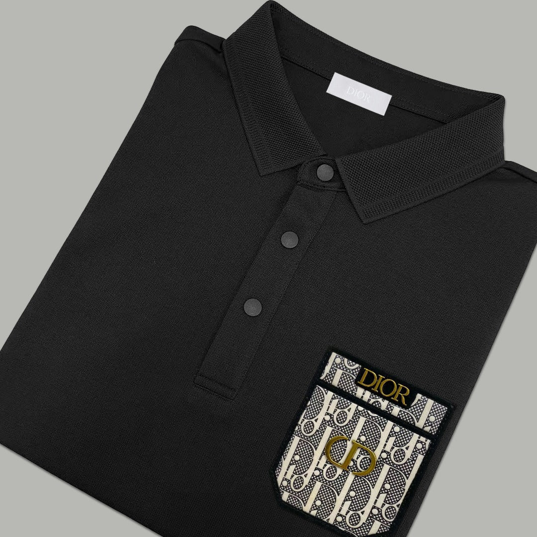 Dior Silk Long Sleeve Polo Shirt with Metal Patch
