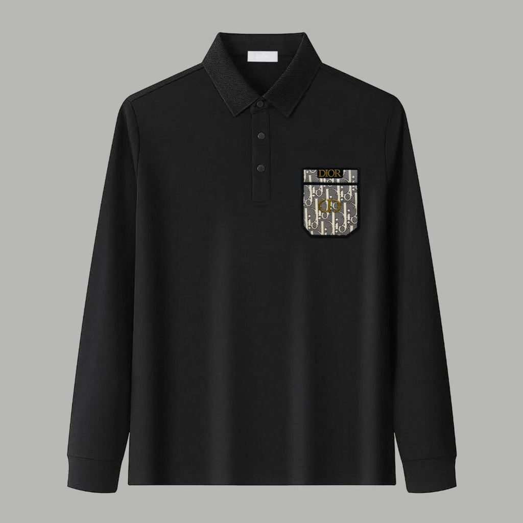 Dior Silk Long Sleeve Polo Shirt with Metal Patch