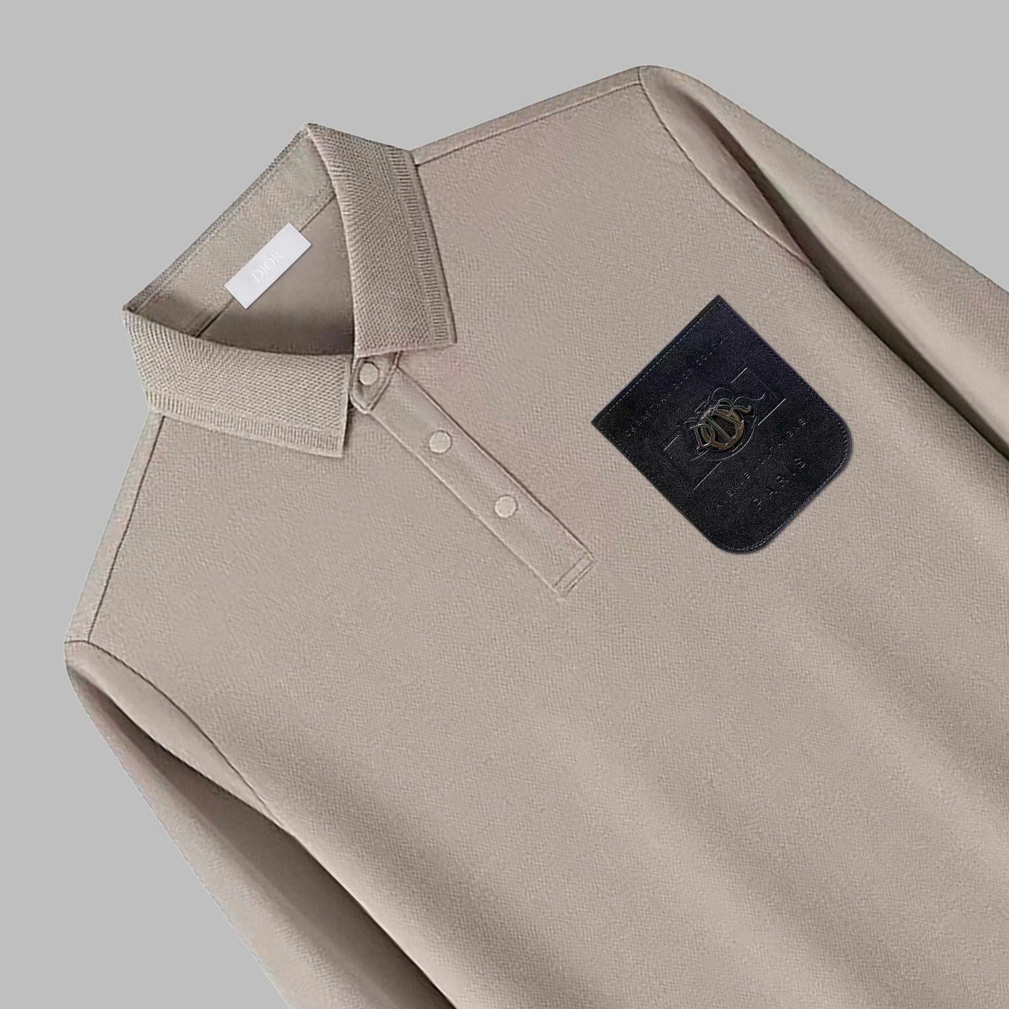 Dior Silk Long Sleeve Polo Shirt with Metal Patch