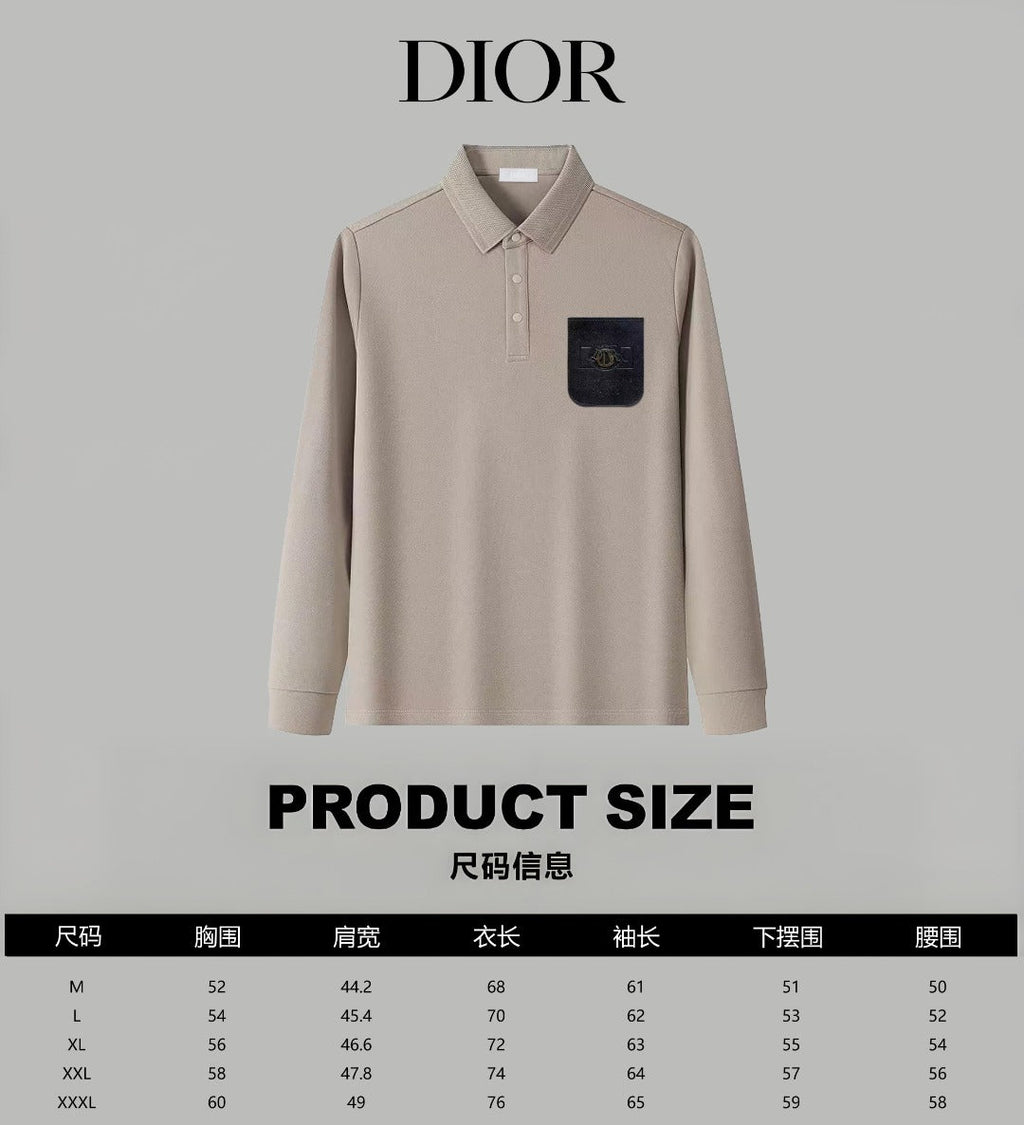 Dior Silk Long Sleeve Polo Shirt with Metal Patch